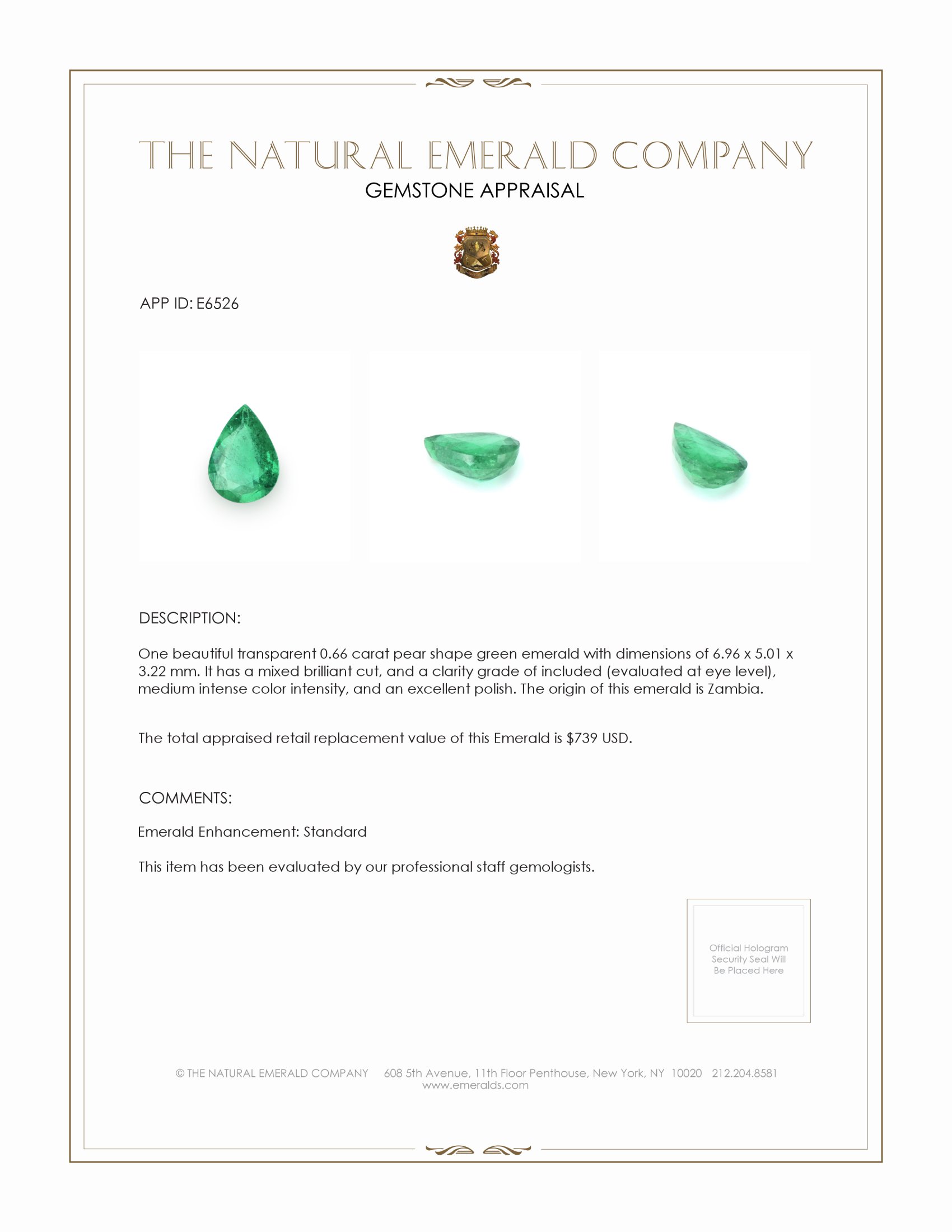 0.66 Ct. Emerald from Zambia