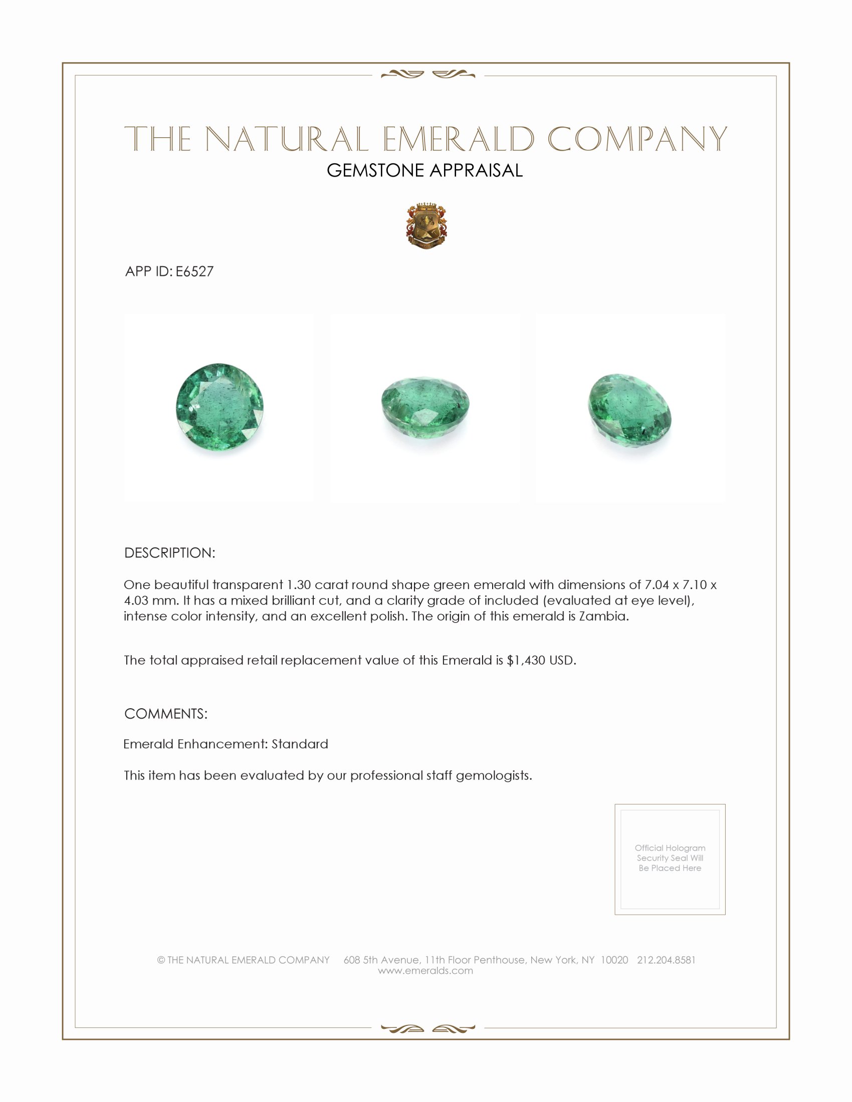 1.30 Ct. Emerald from Zambia