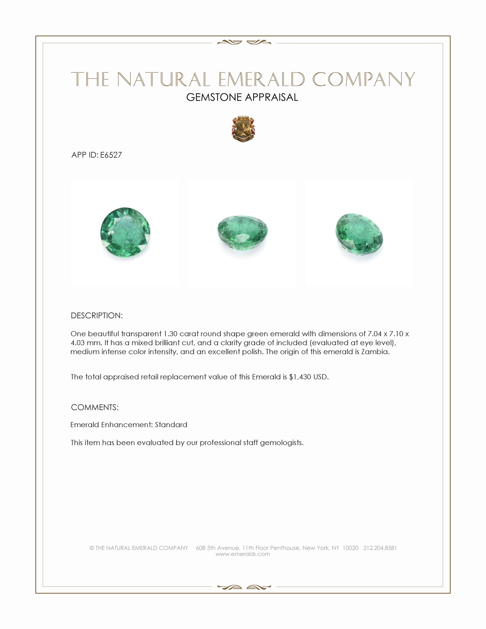 1.30 Ct. Emerald from Zambia