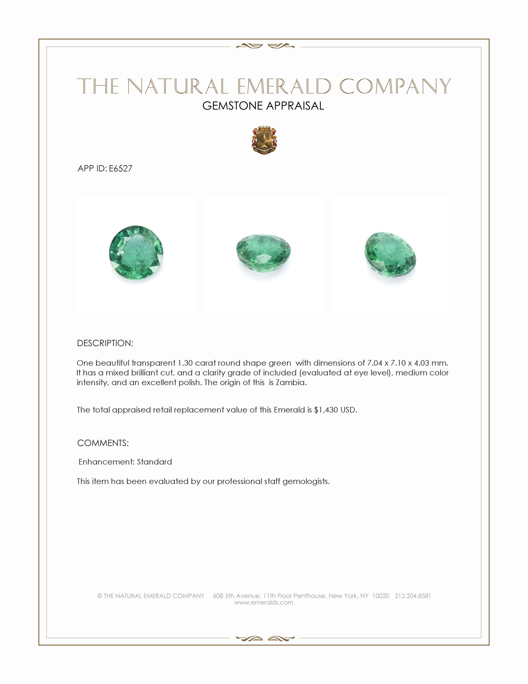 1.30 Ct. Emerald from Zambia