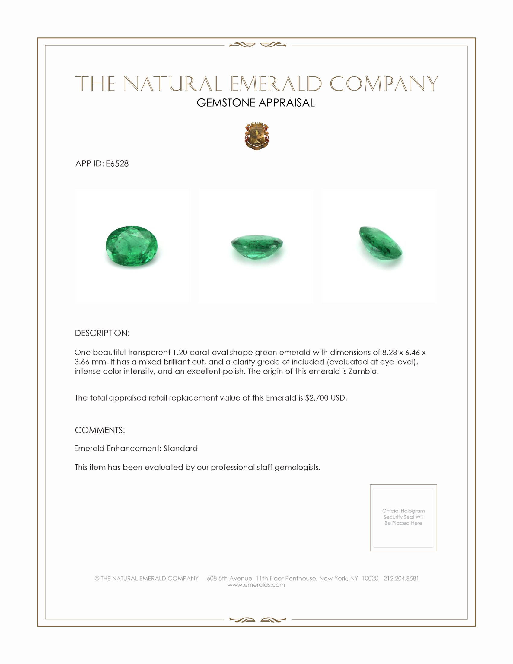 1.20 Ct. Emerald from Zambia