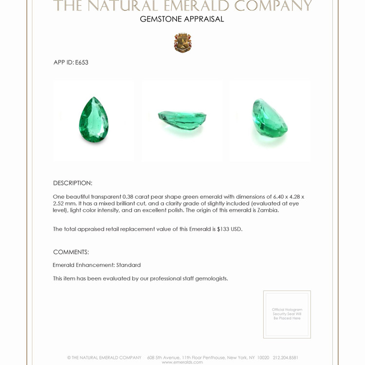 0.38 Ct. Emerald from Zambia