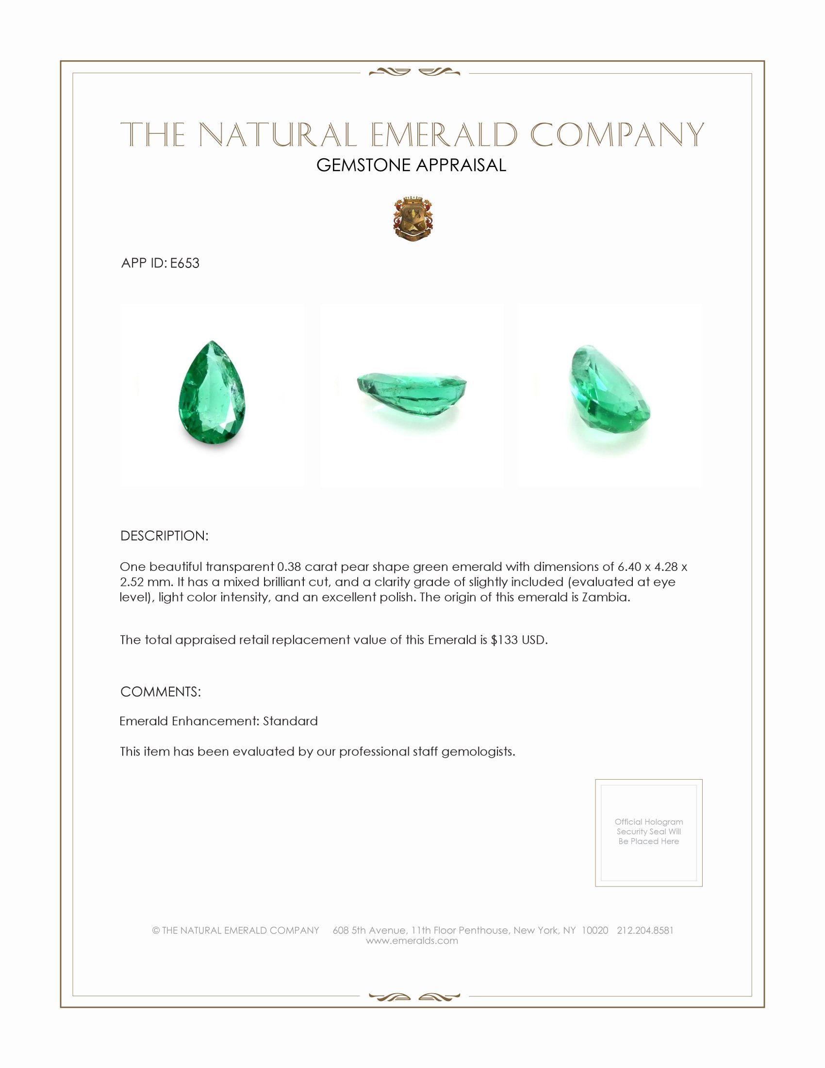 0.38 Ct. Emerald from Zambia