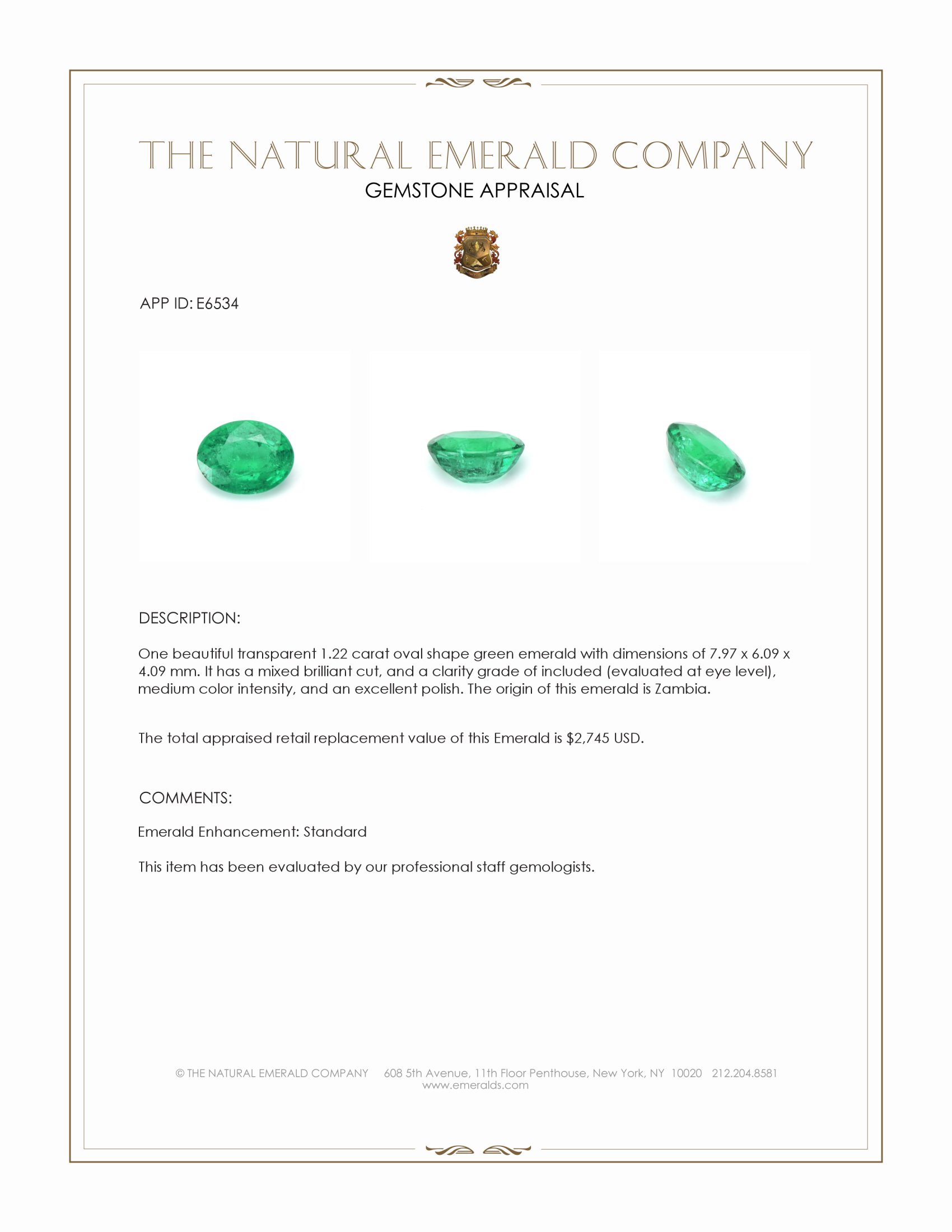 1.22 Ct. Emerald from Zambia