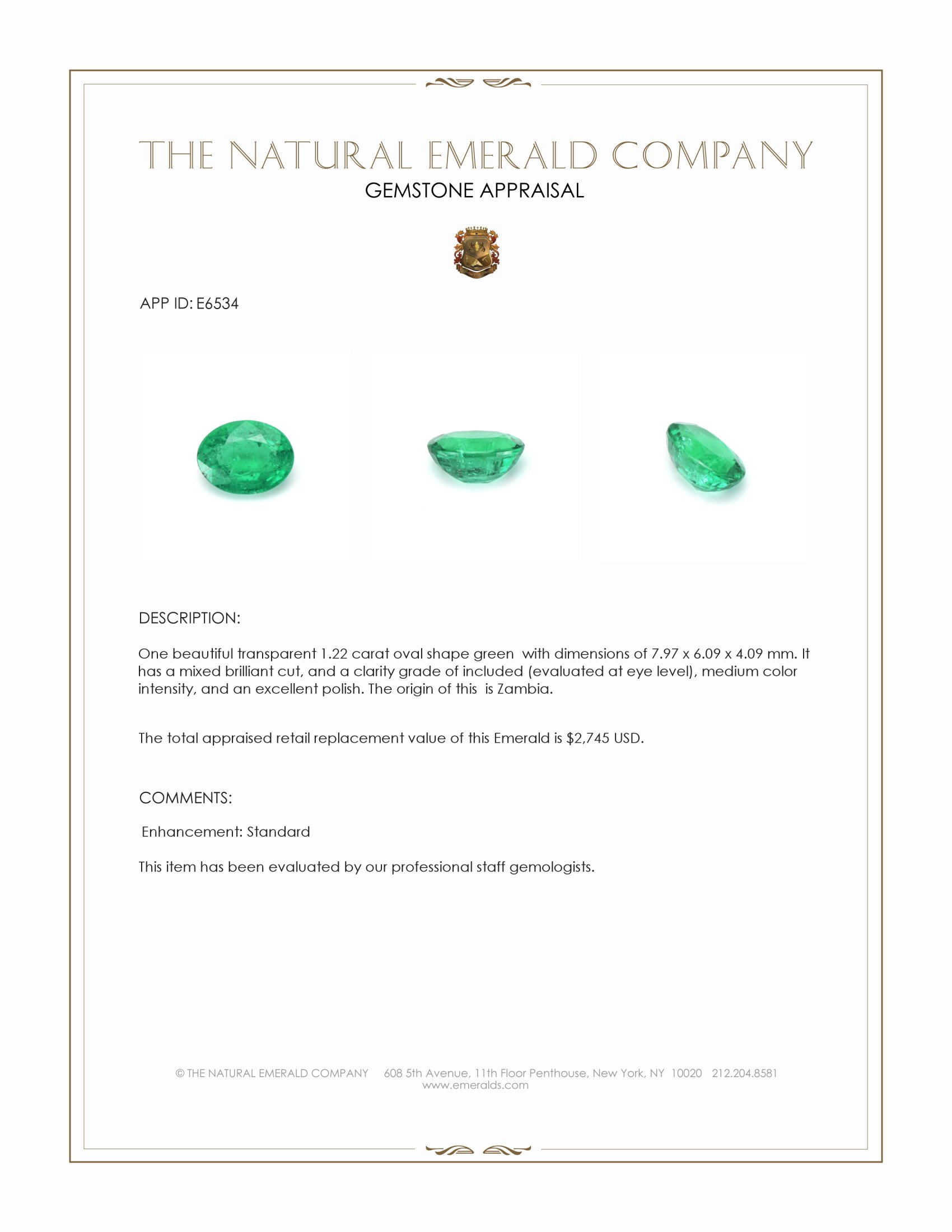 1.22 Ct. Emerald from Zambia