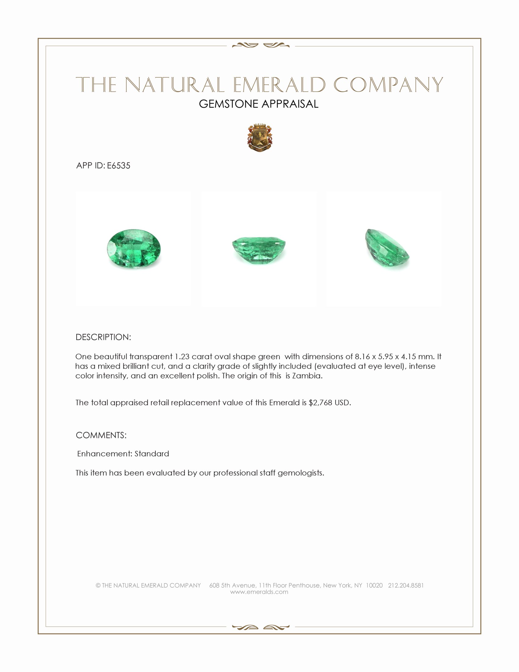 1.23 Ct. Emerald from Zambia