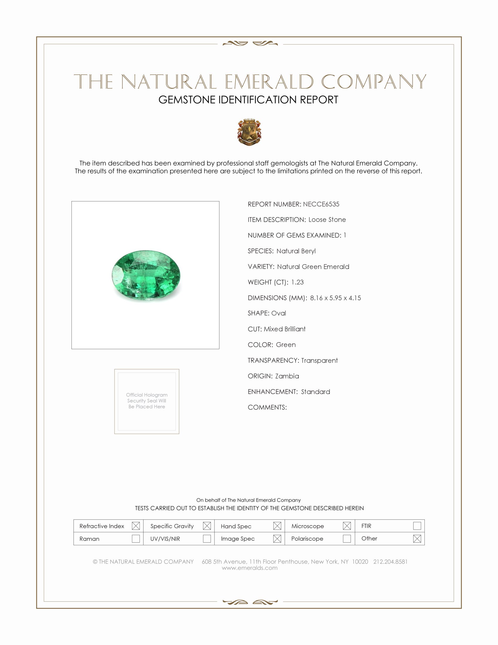 1.23 Ct. Emerald from Zambia