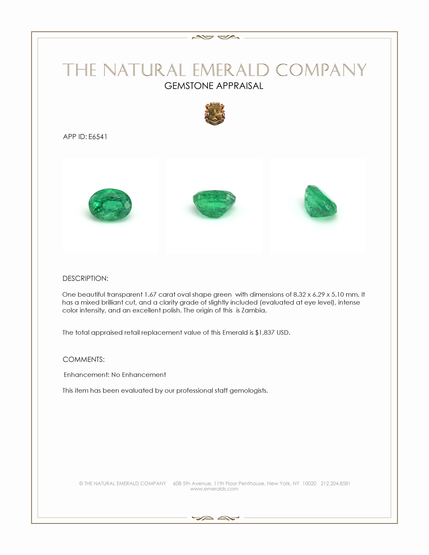 1.67 Ct. Emerald from Zambia