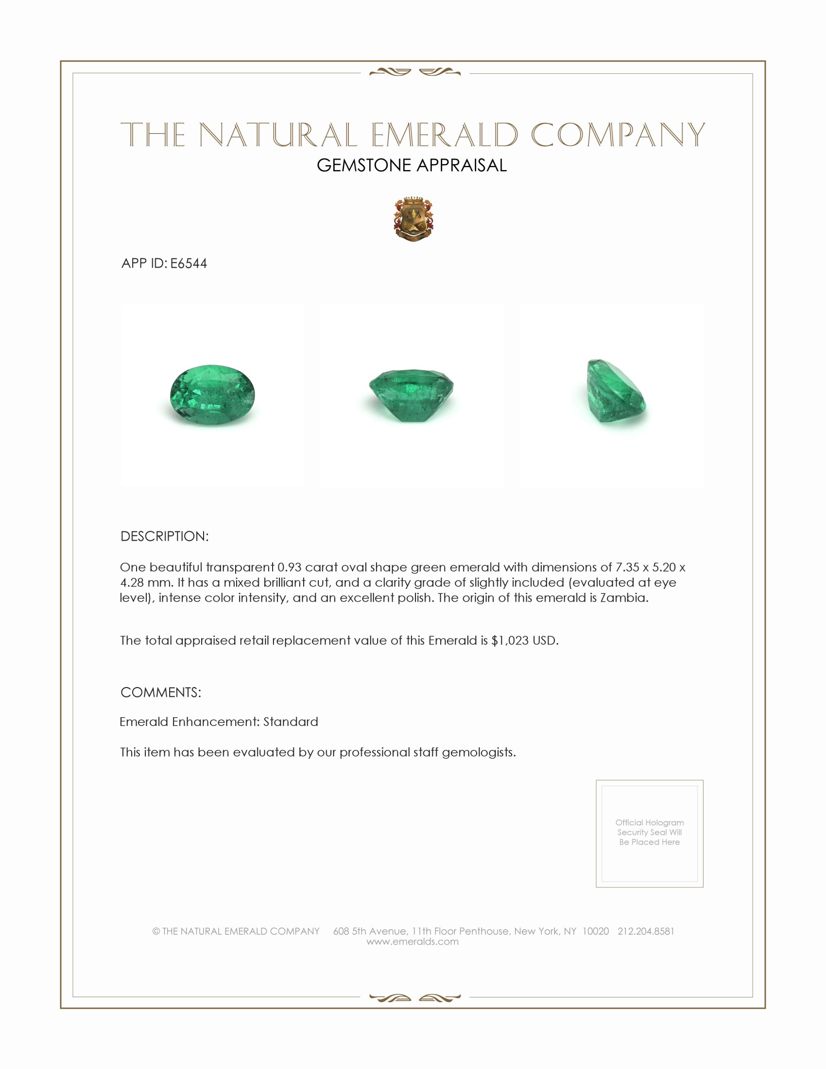 0.93 Ct. Emerald from Zambia