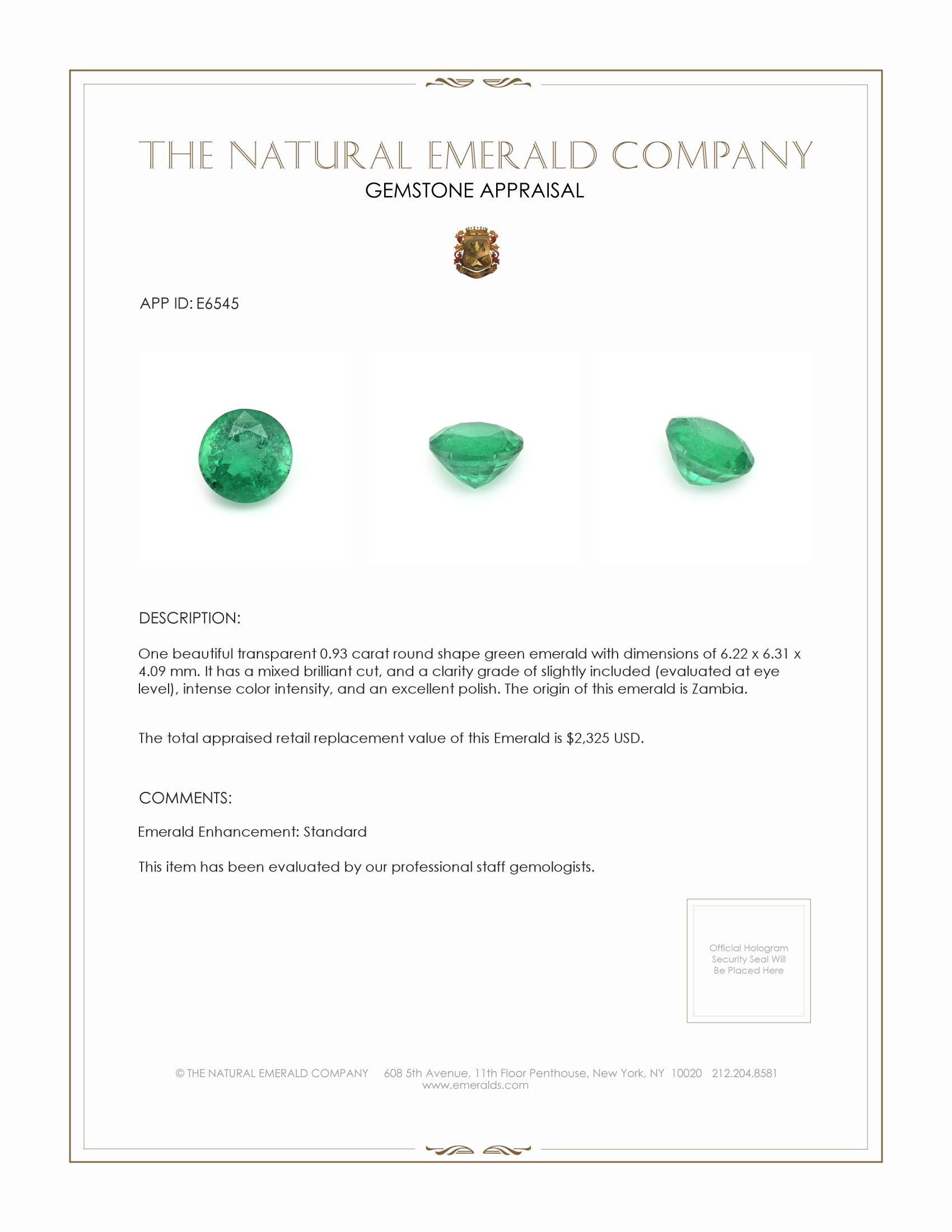 0.93 Ct. Emerald from Zambia