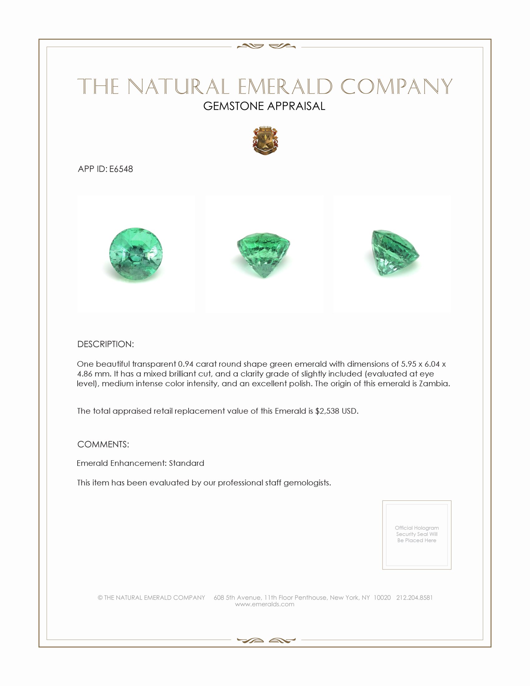 0.94 Ct. Emerald from Zambia