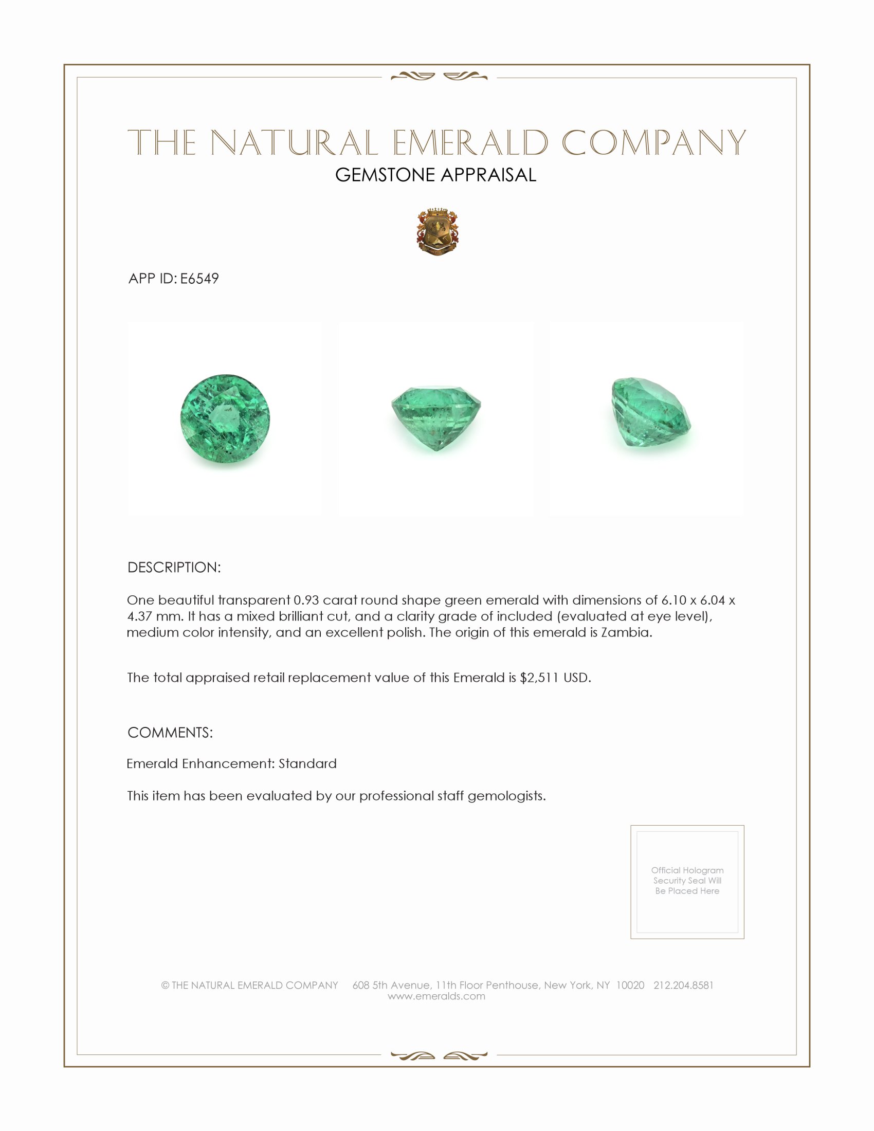 0.93 Ct. Emerald from Zambia