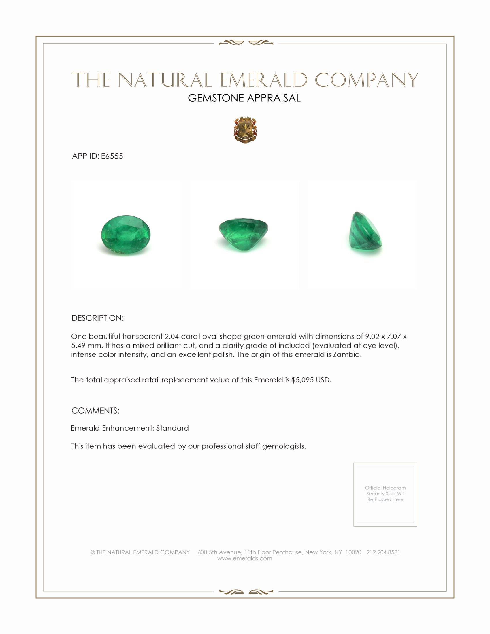 2.04 Ct. Emerald from Zambia
