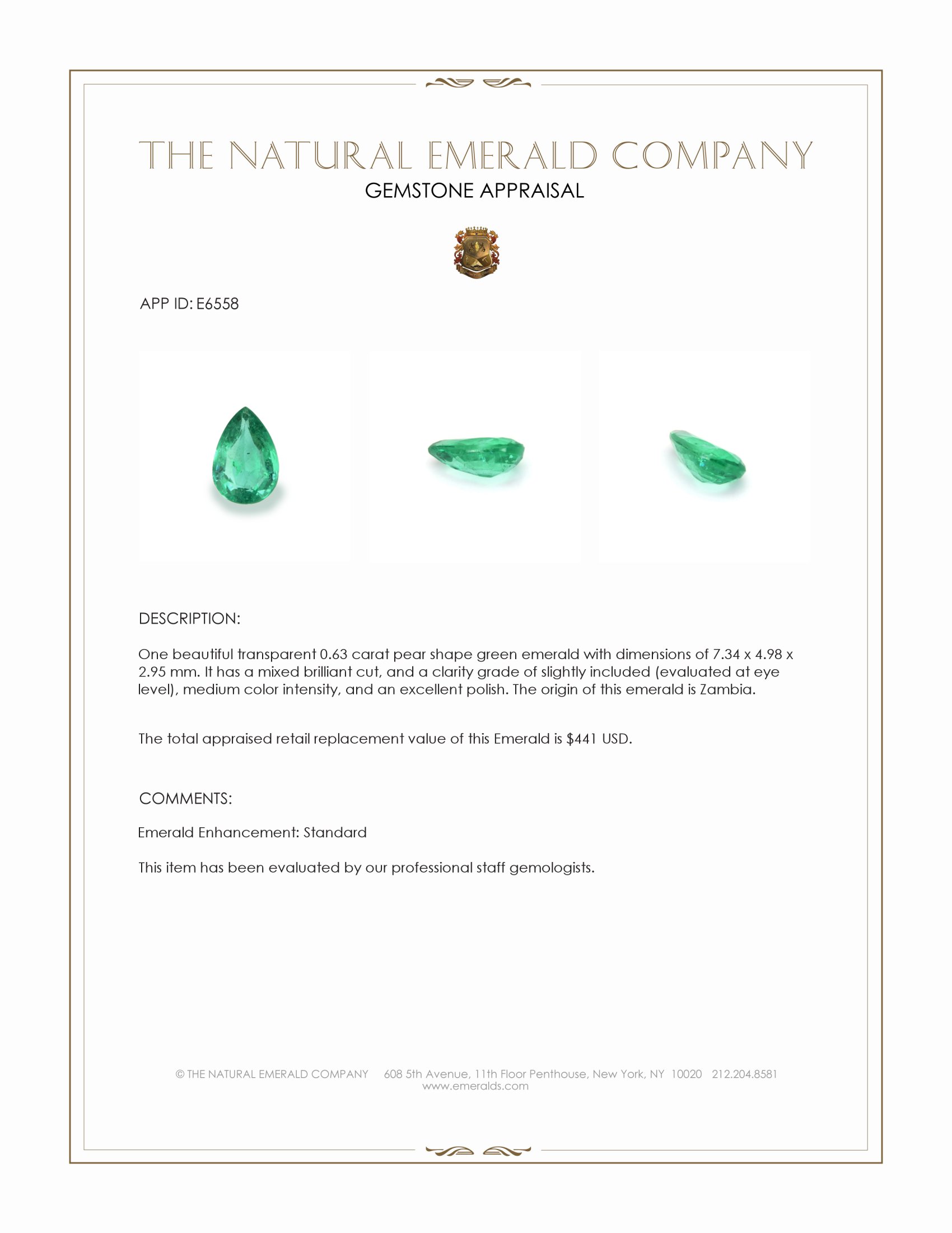 0.63 Ct. Emerald from Zambia