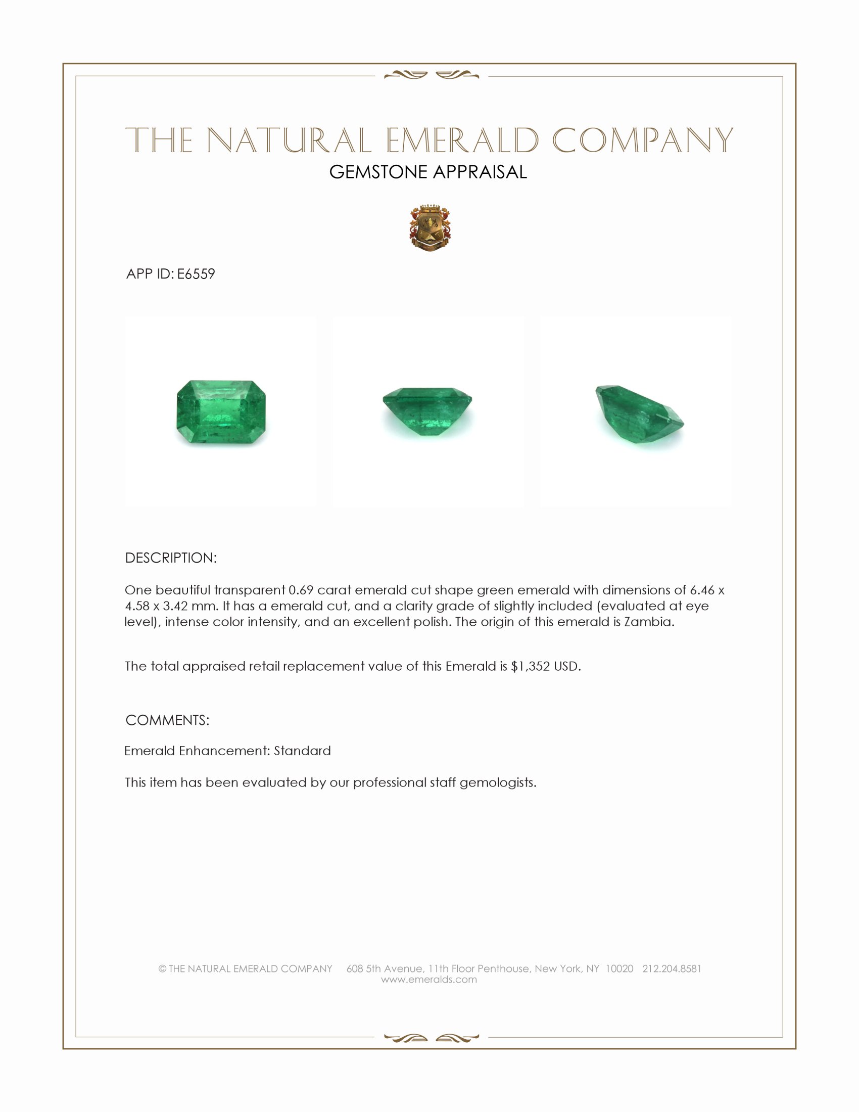 0.69 Ct. Emerald from Zambia