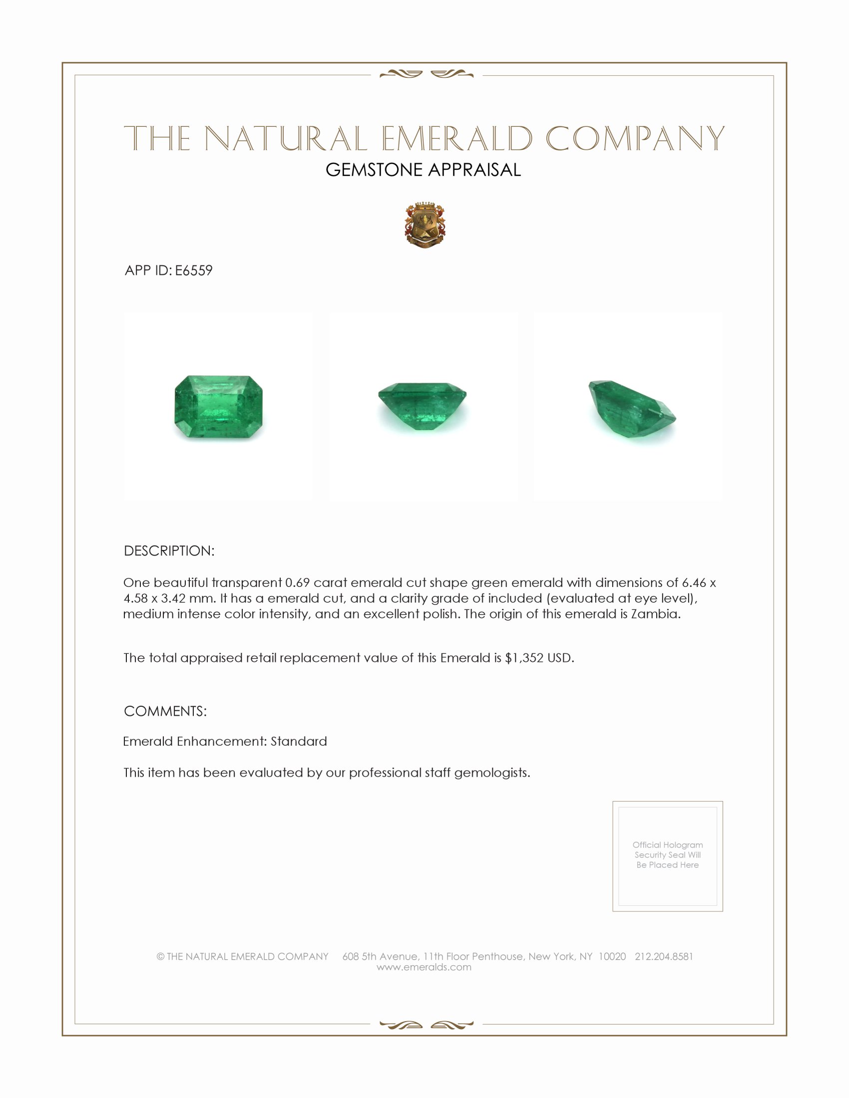 0.69 Ct. Emerald from Zambia