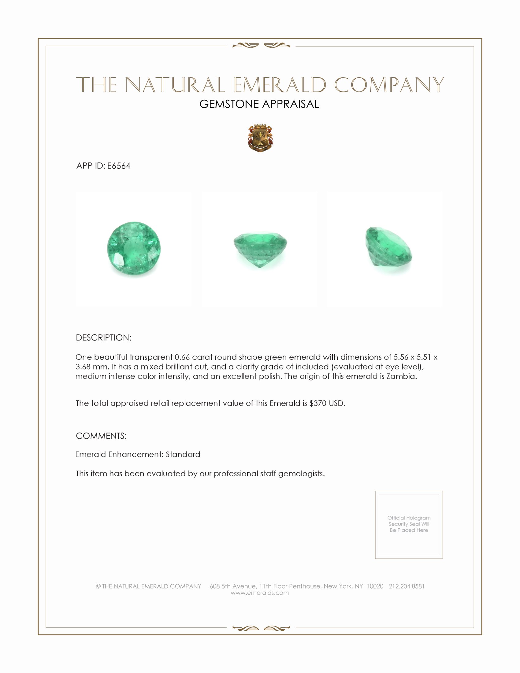 0.66 Ct. Emerald from Zambia