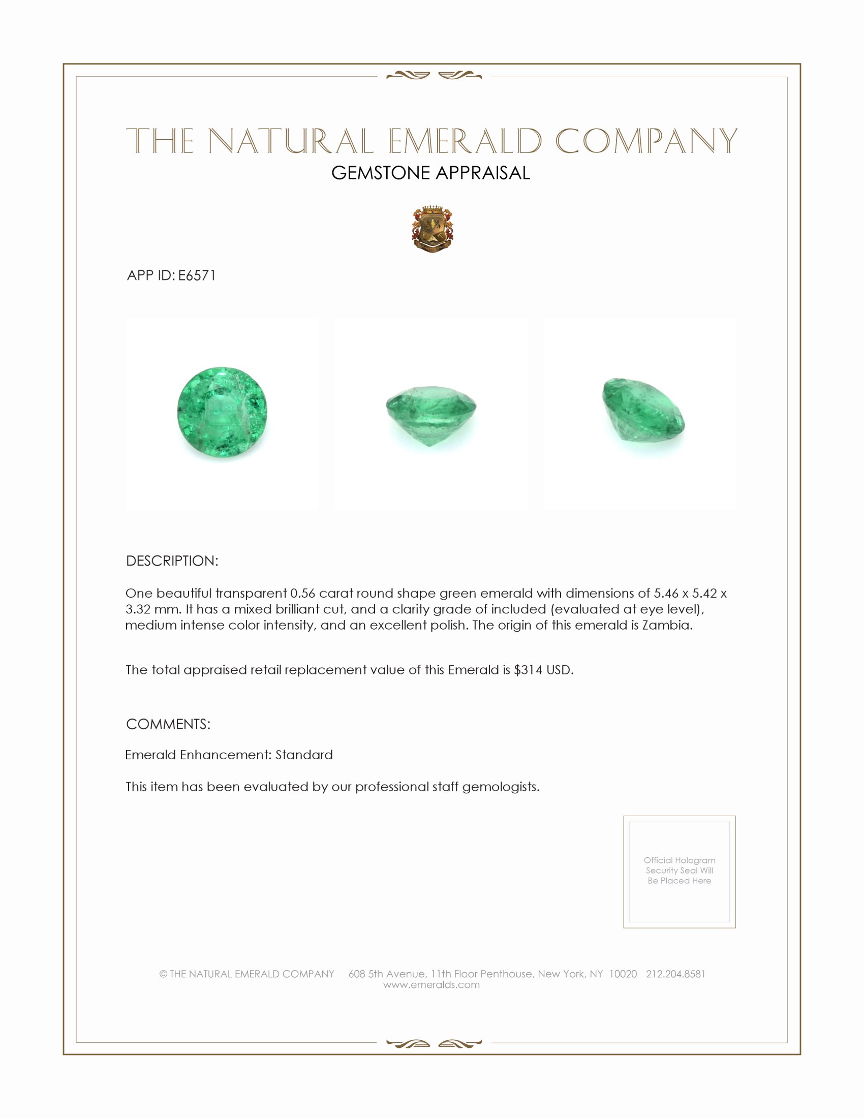 0.56 Ct. Emerald from Zambia