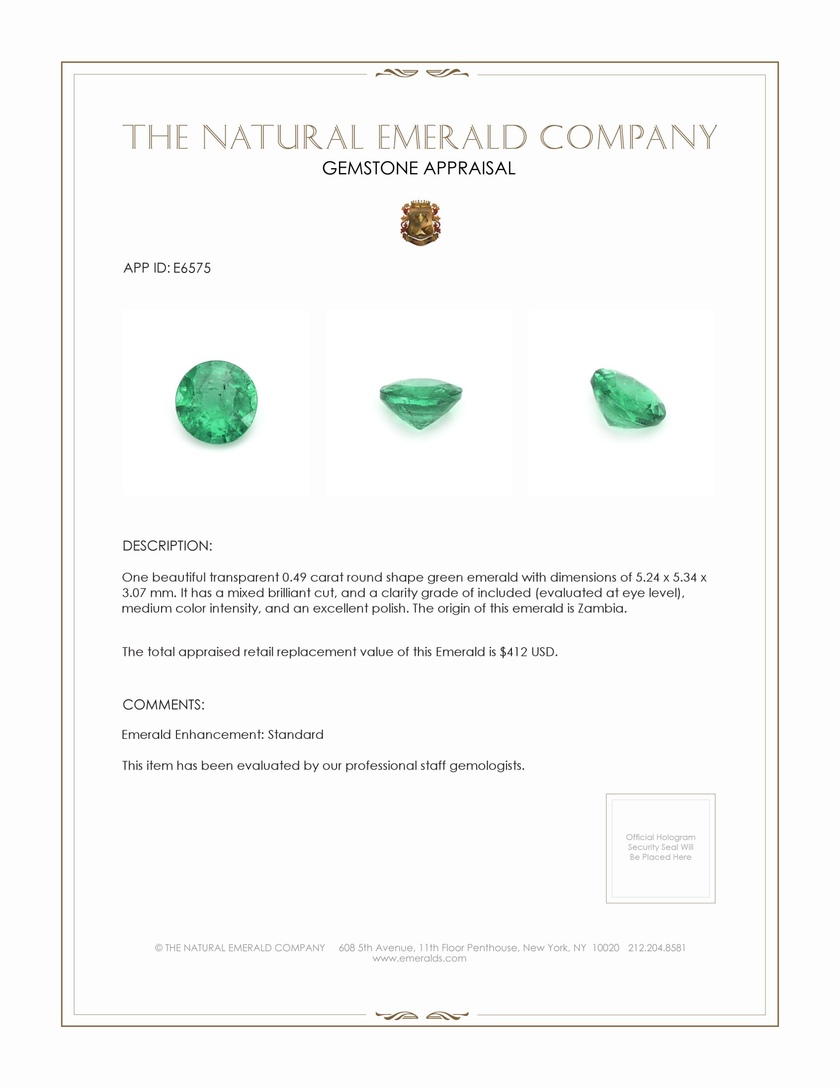 0.49 Ct. Emerald from Zambia
