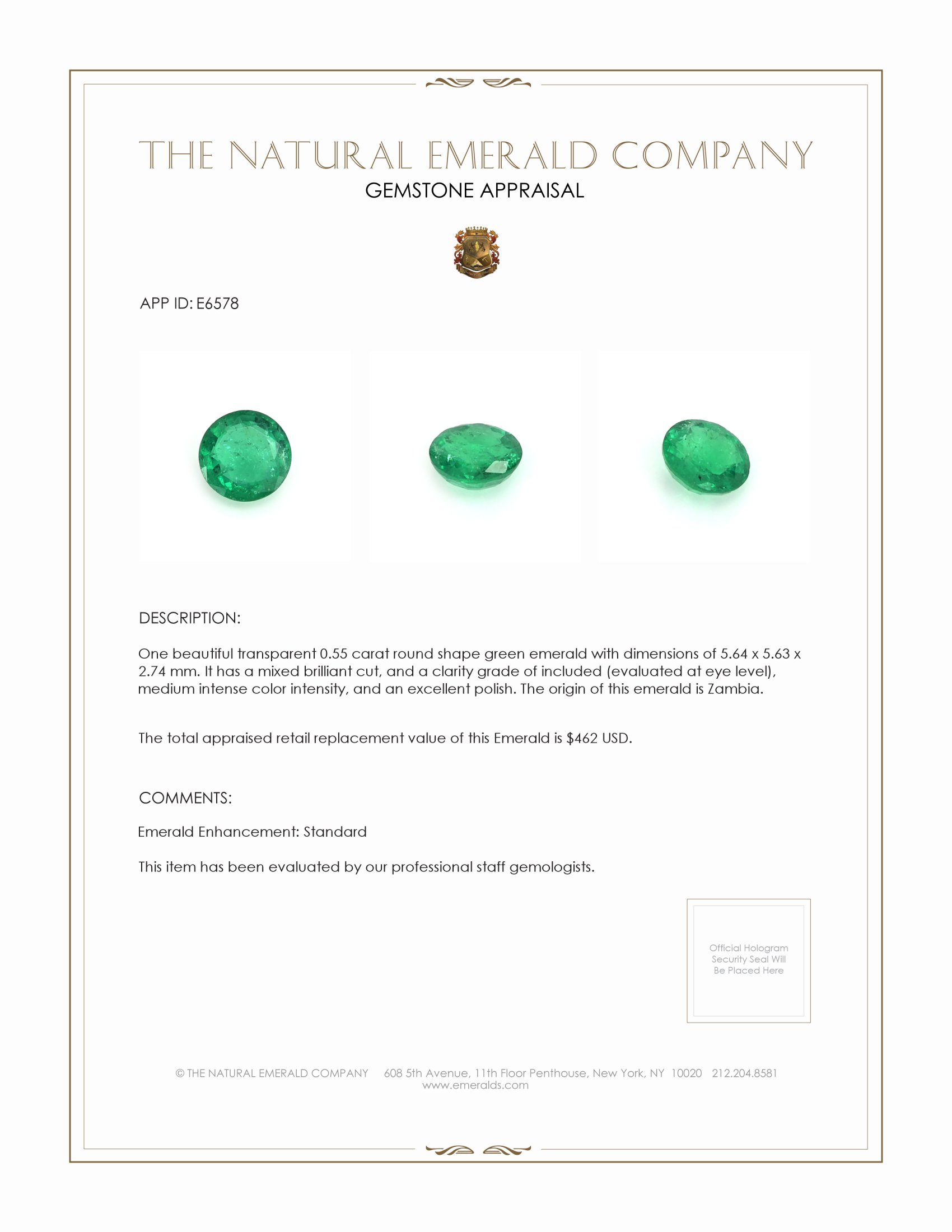 0.55 Ct. Emerald from Zambia