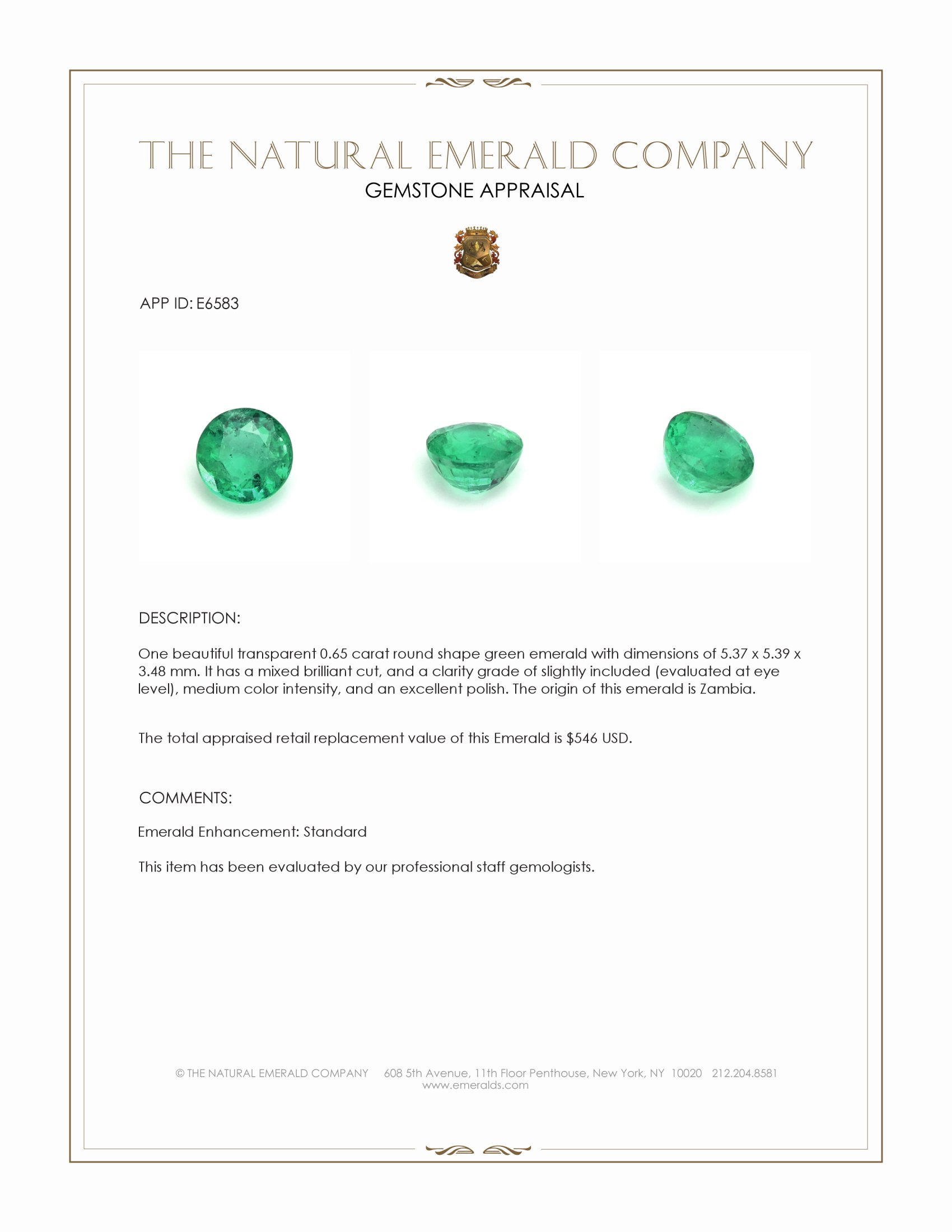 0.65 Ct. Emerald from Zambia