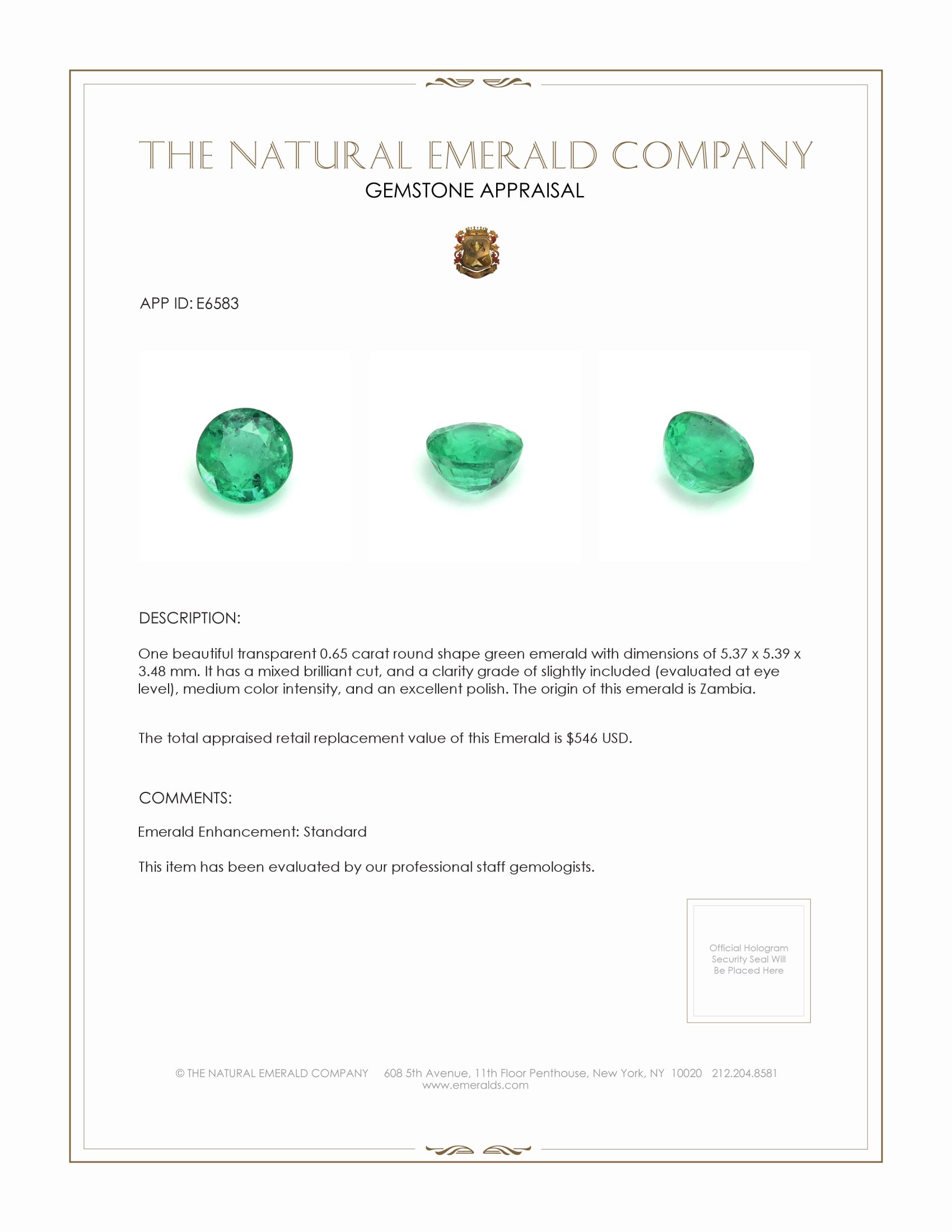 0.65 Ct. Emerald from Zambia