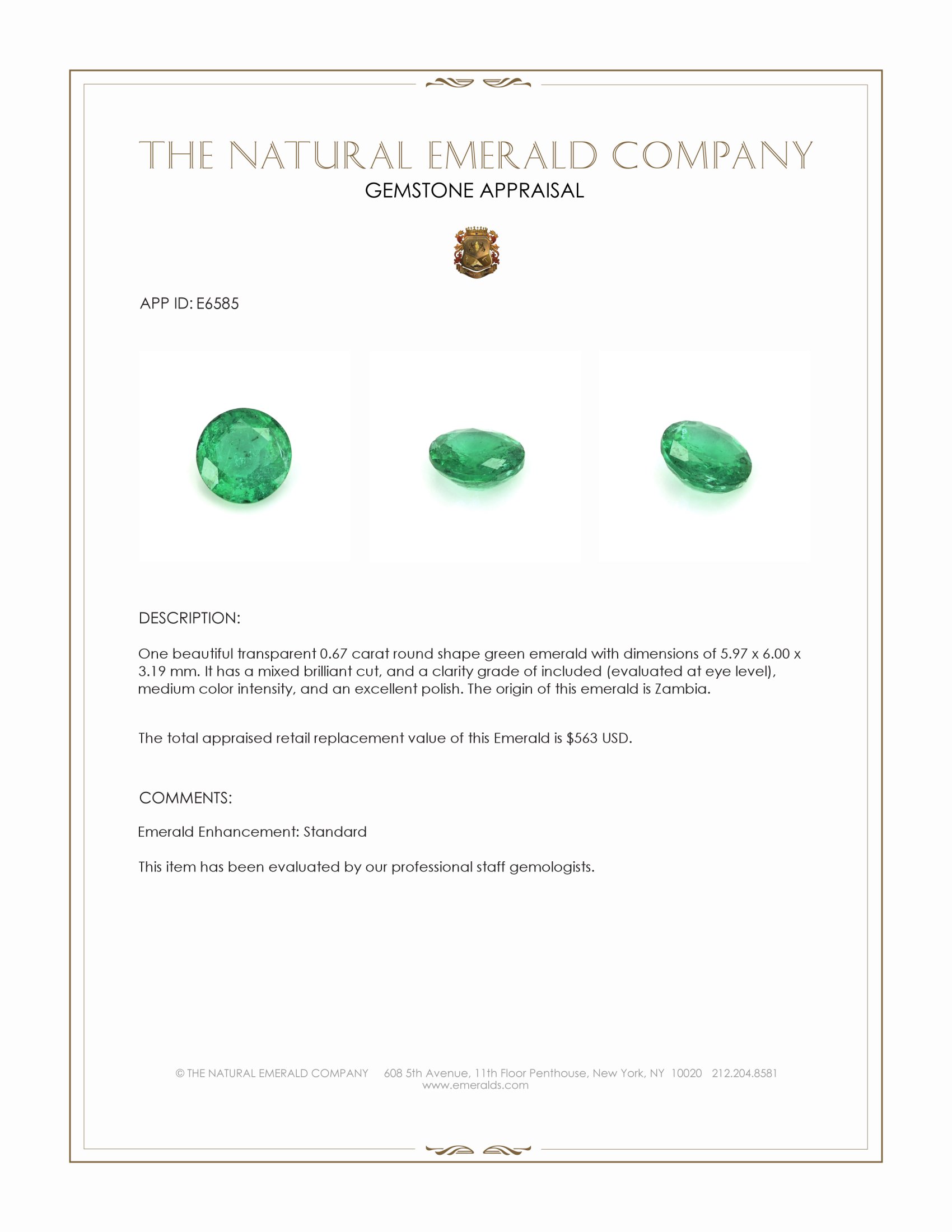 0.67 Ct. Emerald from Zambia