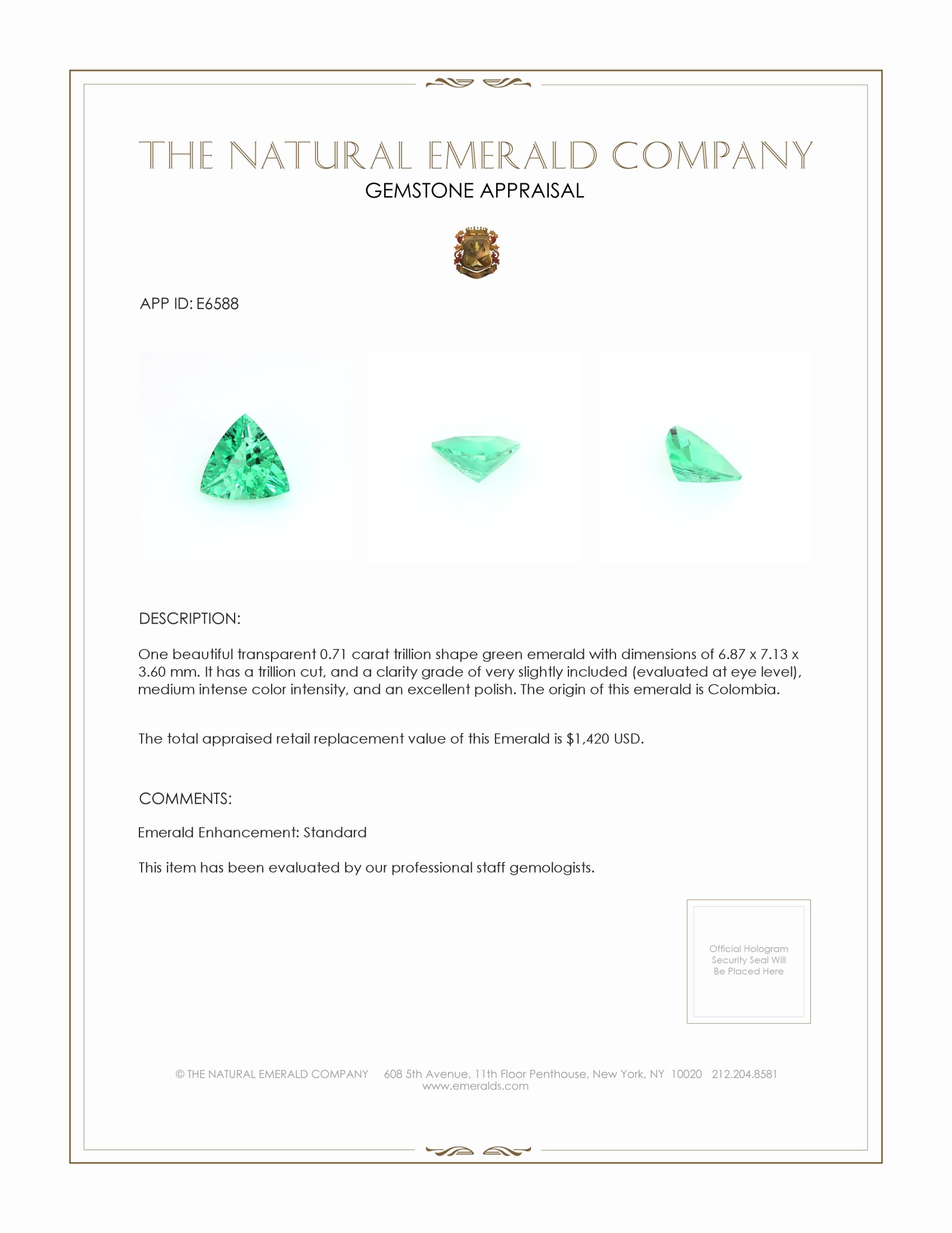 0.71 Ct. Emerald from Colombia