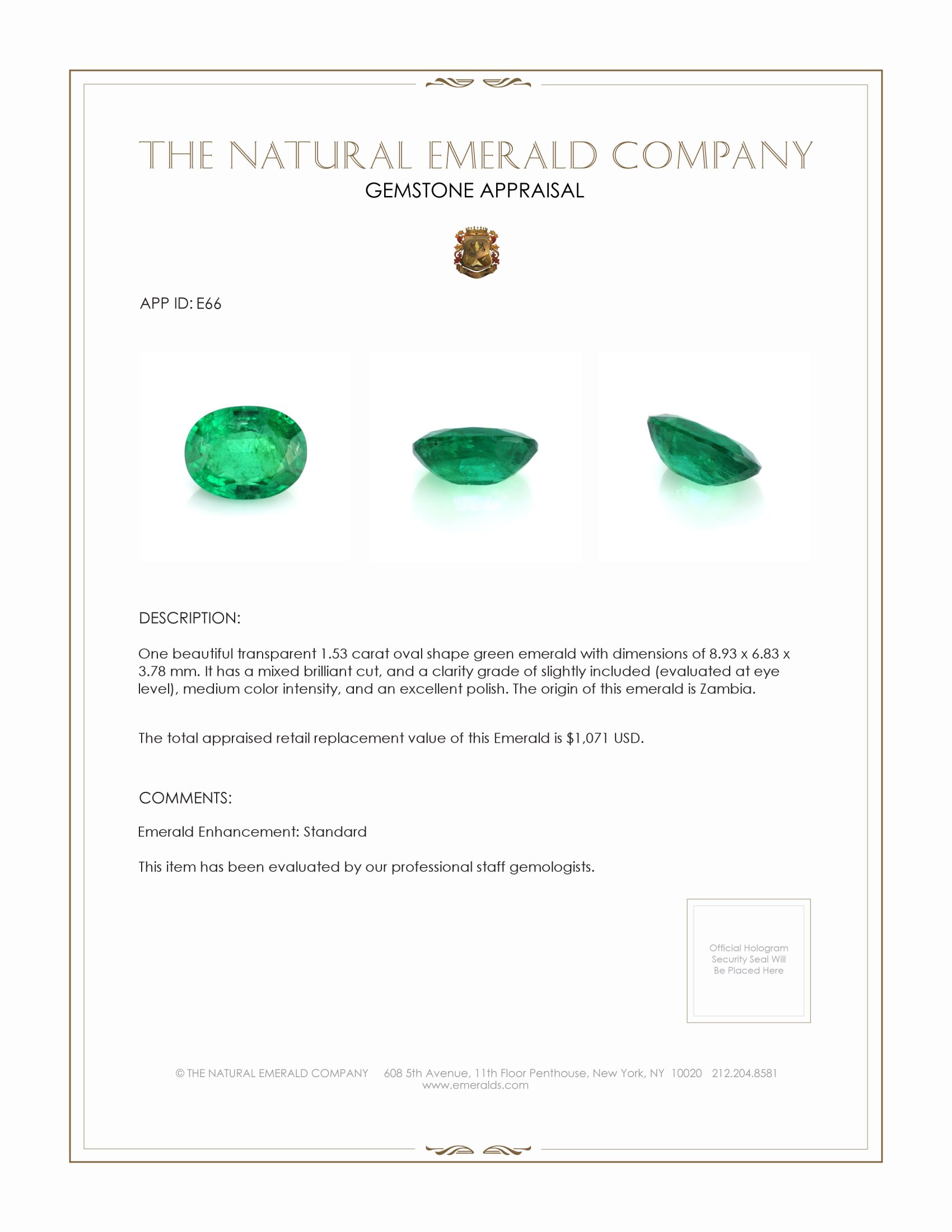 1.53 Ct. Emerald from Zambia