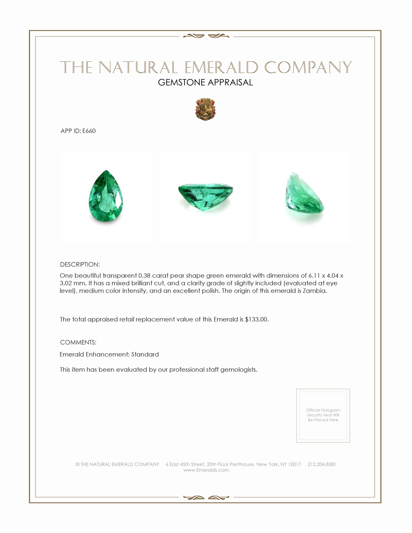 0.38 Ct. Emerald from Zambia