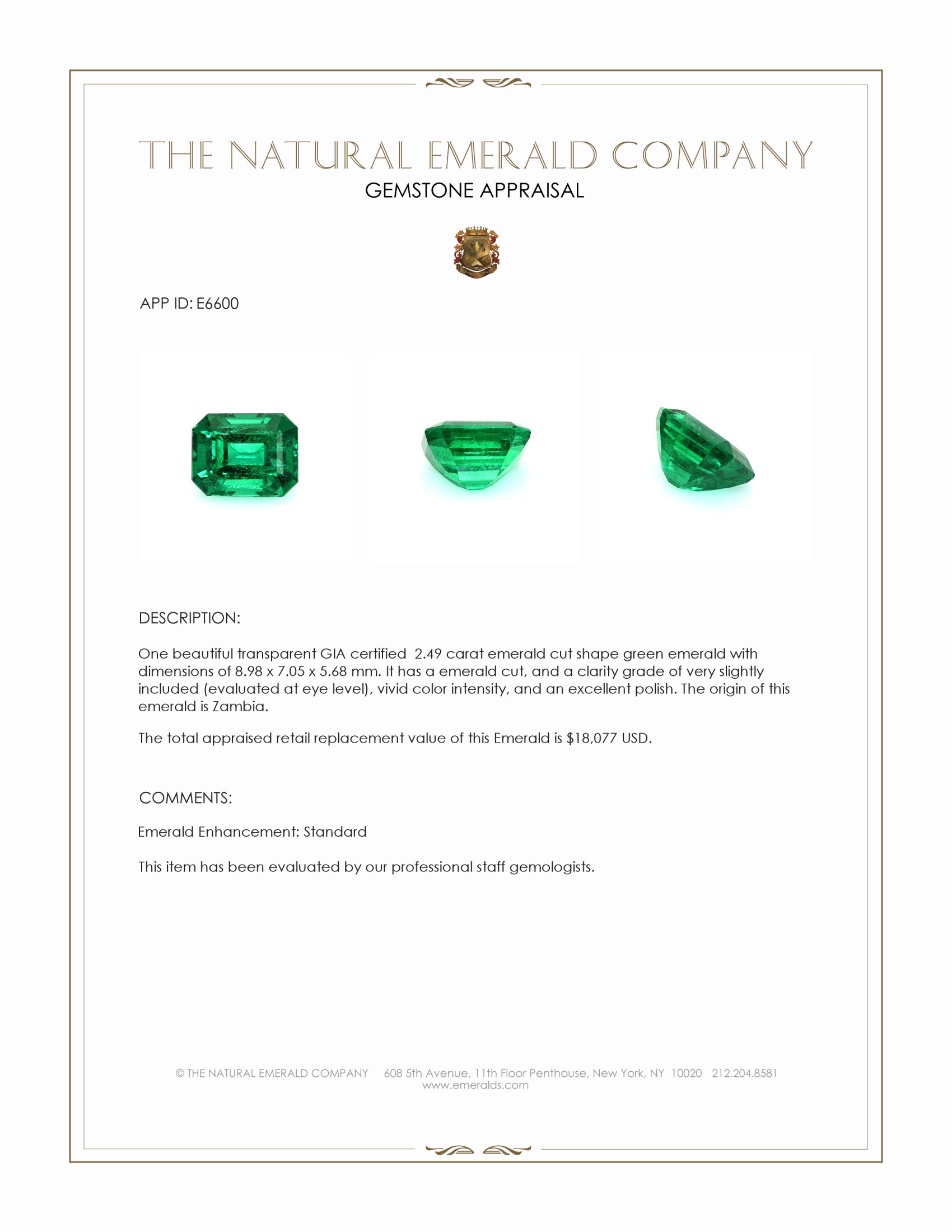 2.49 Ct. Emerald from Zambia
