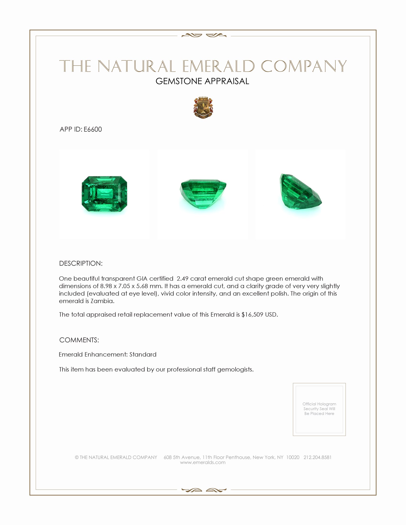 2.49 Ct. Emerald from Zambia