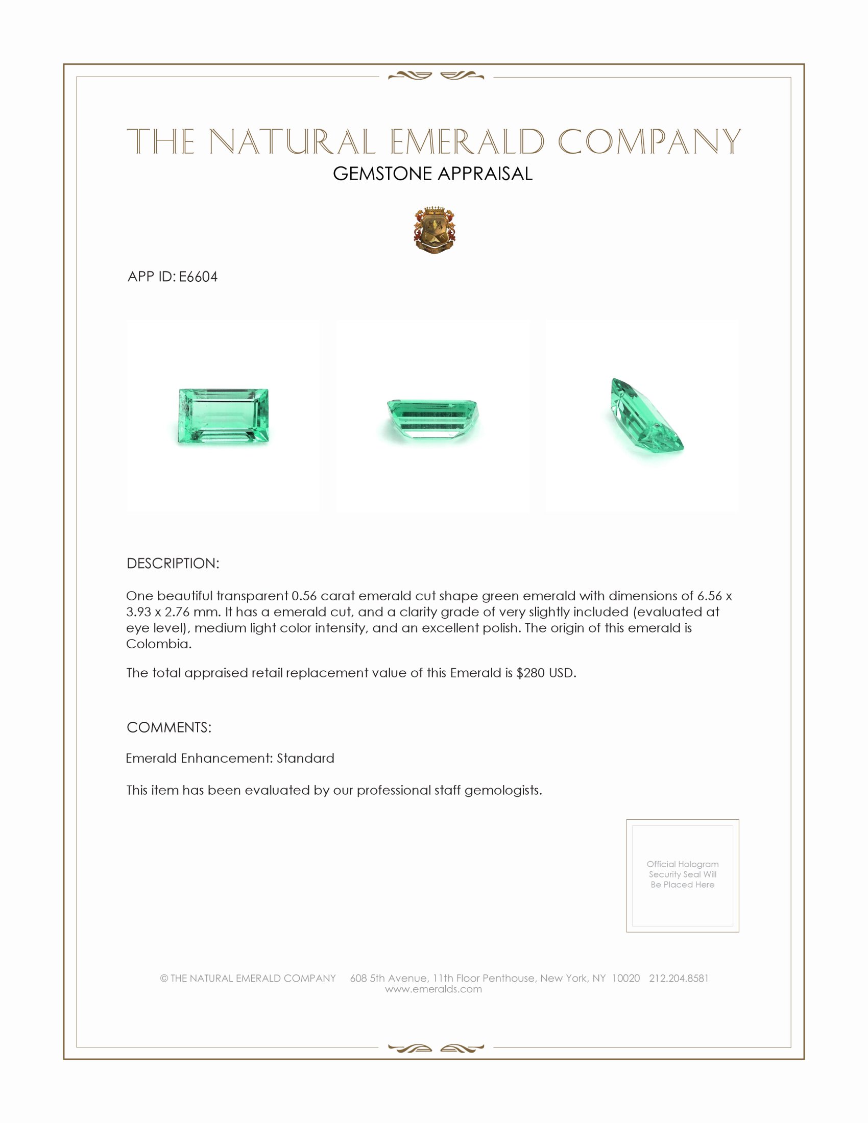 0.56 Ct. Emerald from Colombia