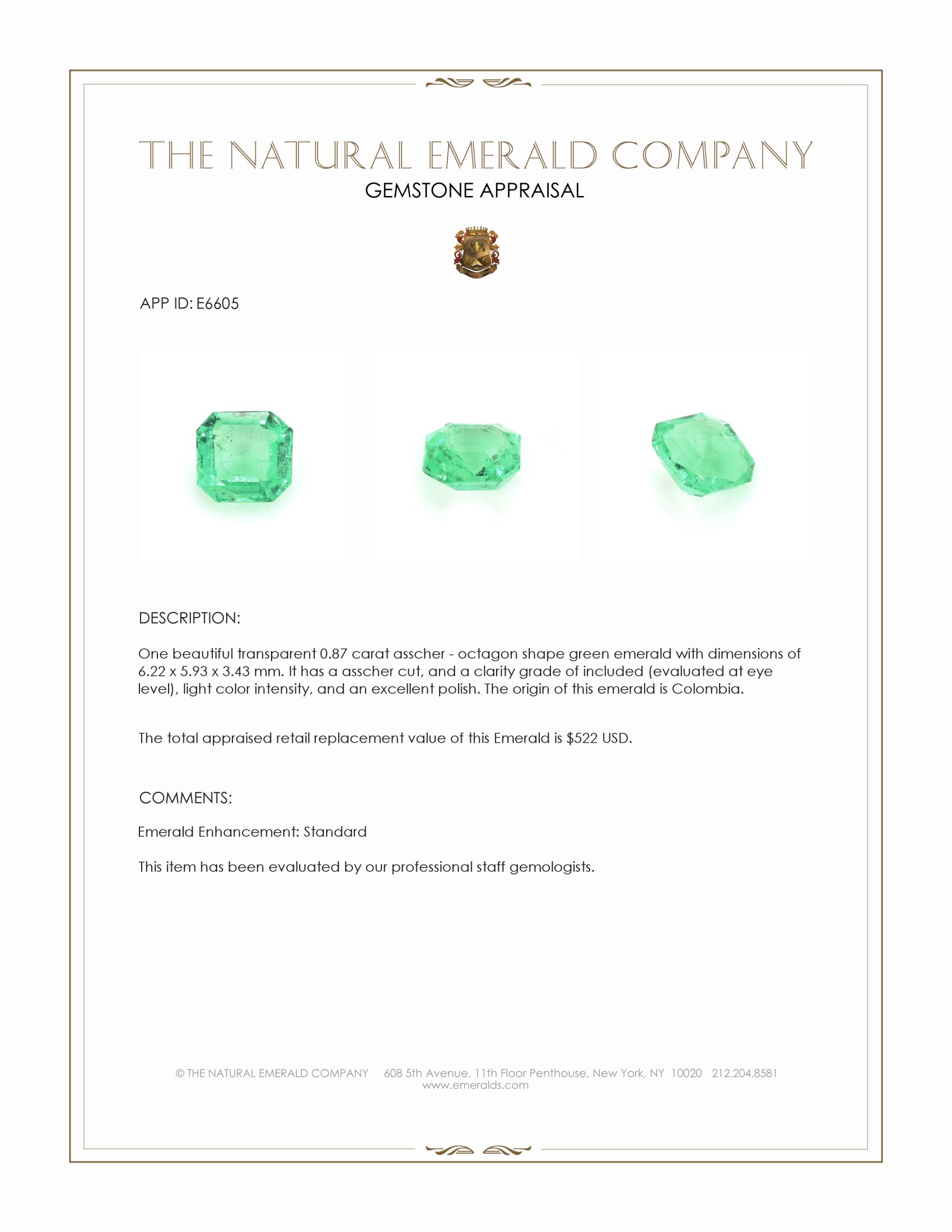 0.87 Ct. Emerald from Colombia