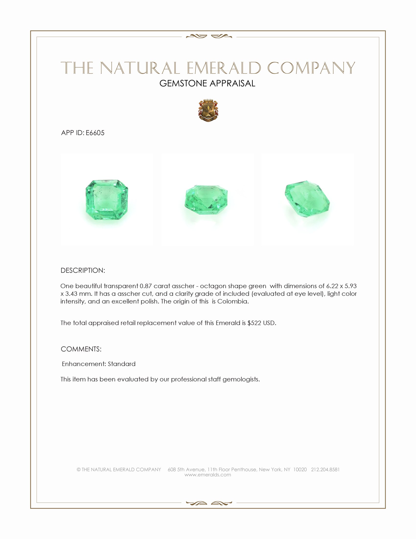 0.87 Ct. Emerald from Colombia