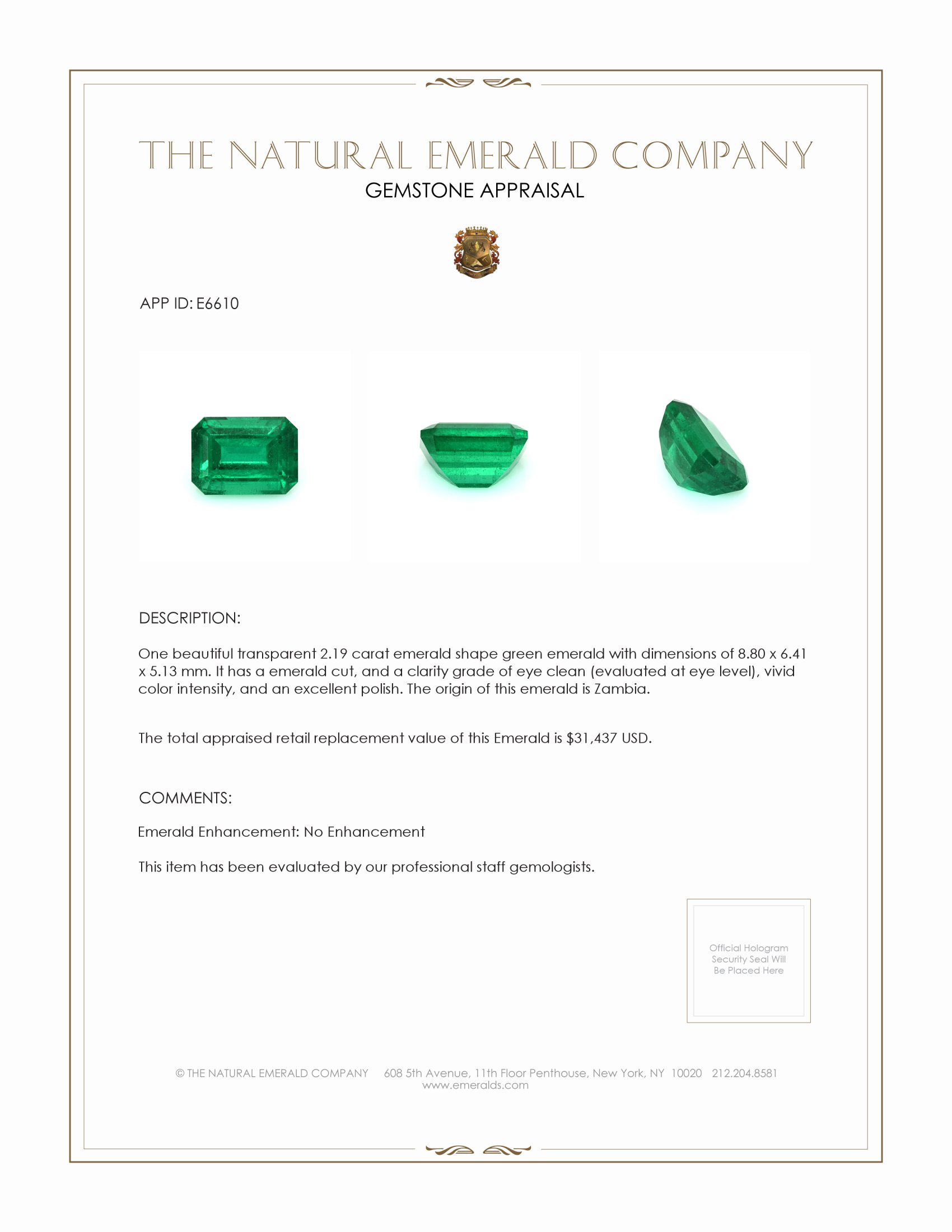 2.19 Ct. Emerald from Zambia