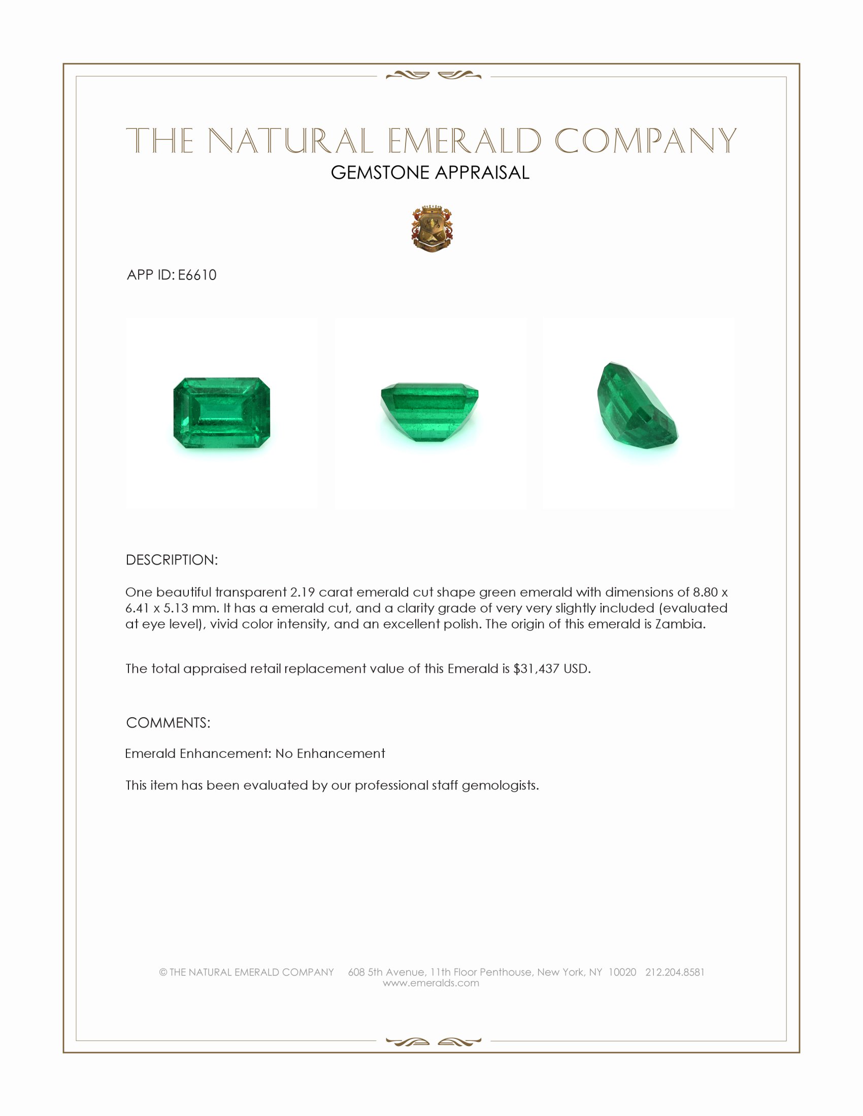 2.19 Ct. Emerald from Zambia