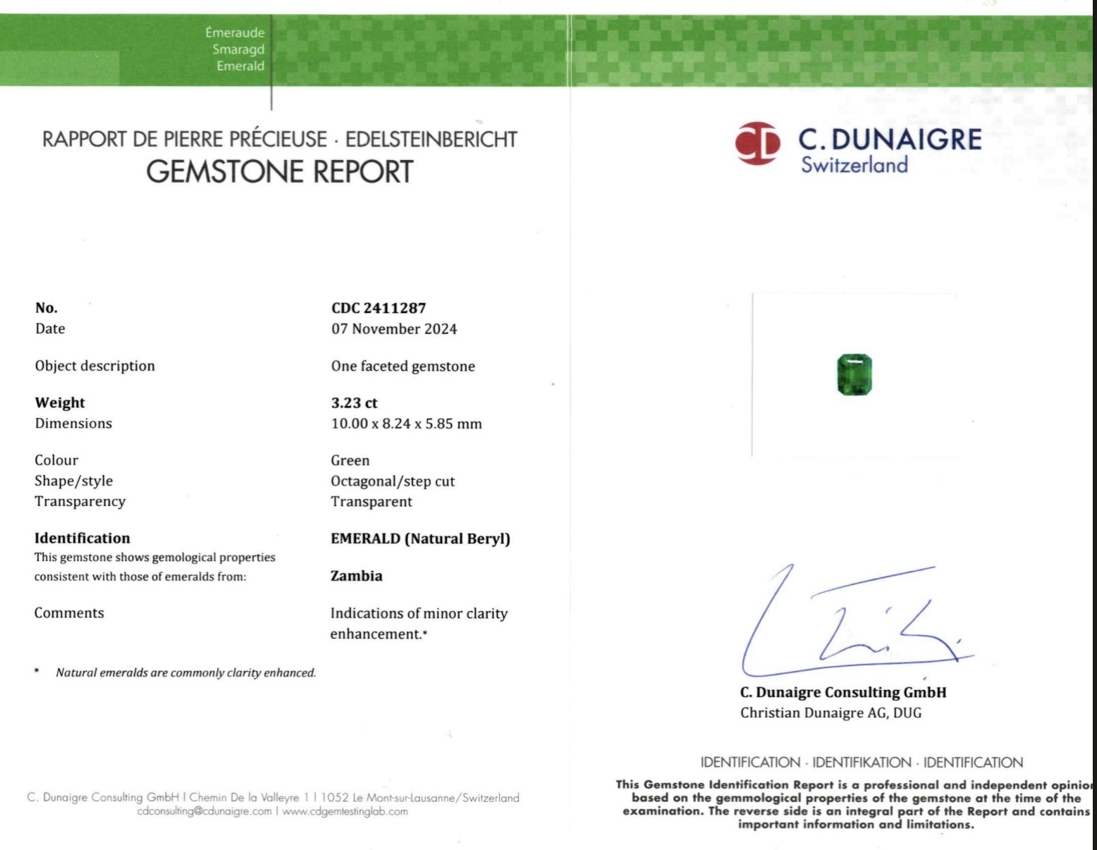 3.23 Ct. Emerald from Zambia