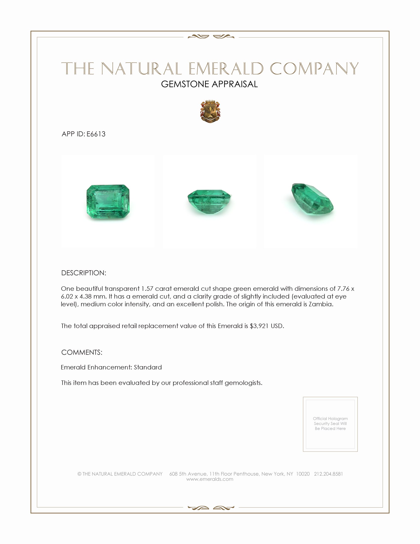 1.57 Ct. Emerald from Zambia