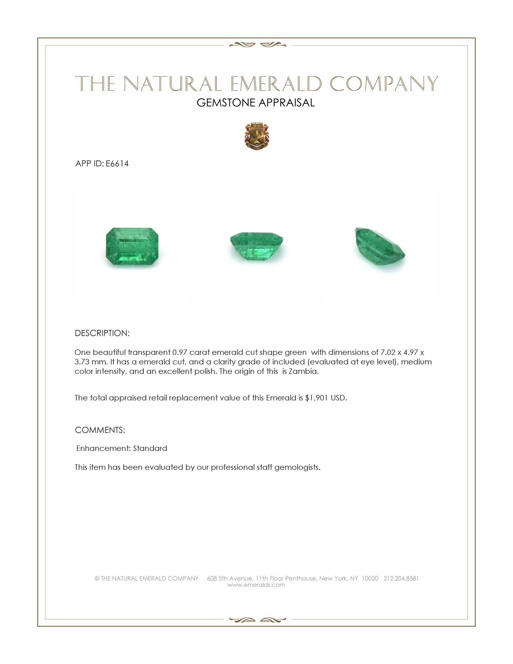 0.97 Ct. Emerald from Zambia