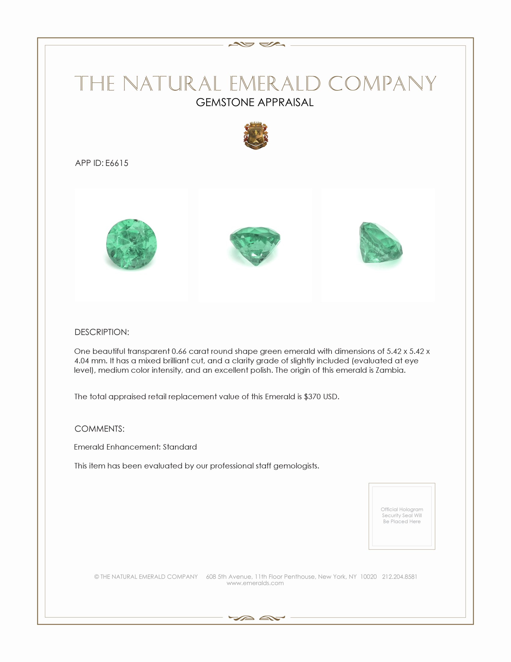 0.66 Ct. Emerald from Zambia