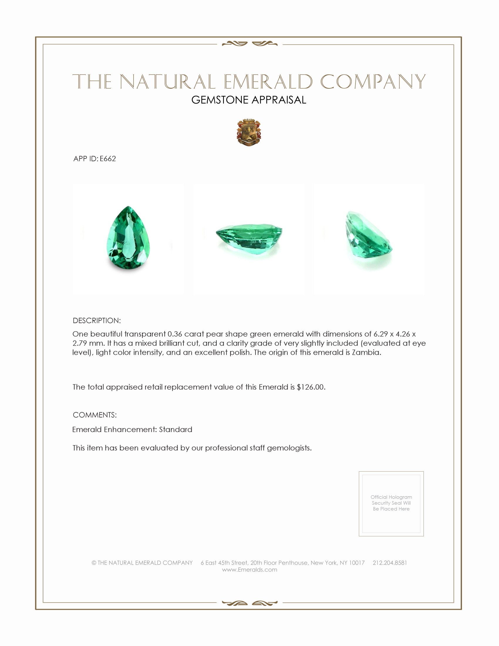 0.36 Ct. Emerald from Zambia