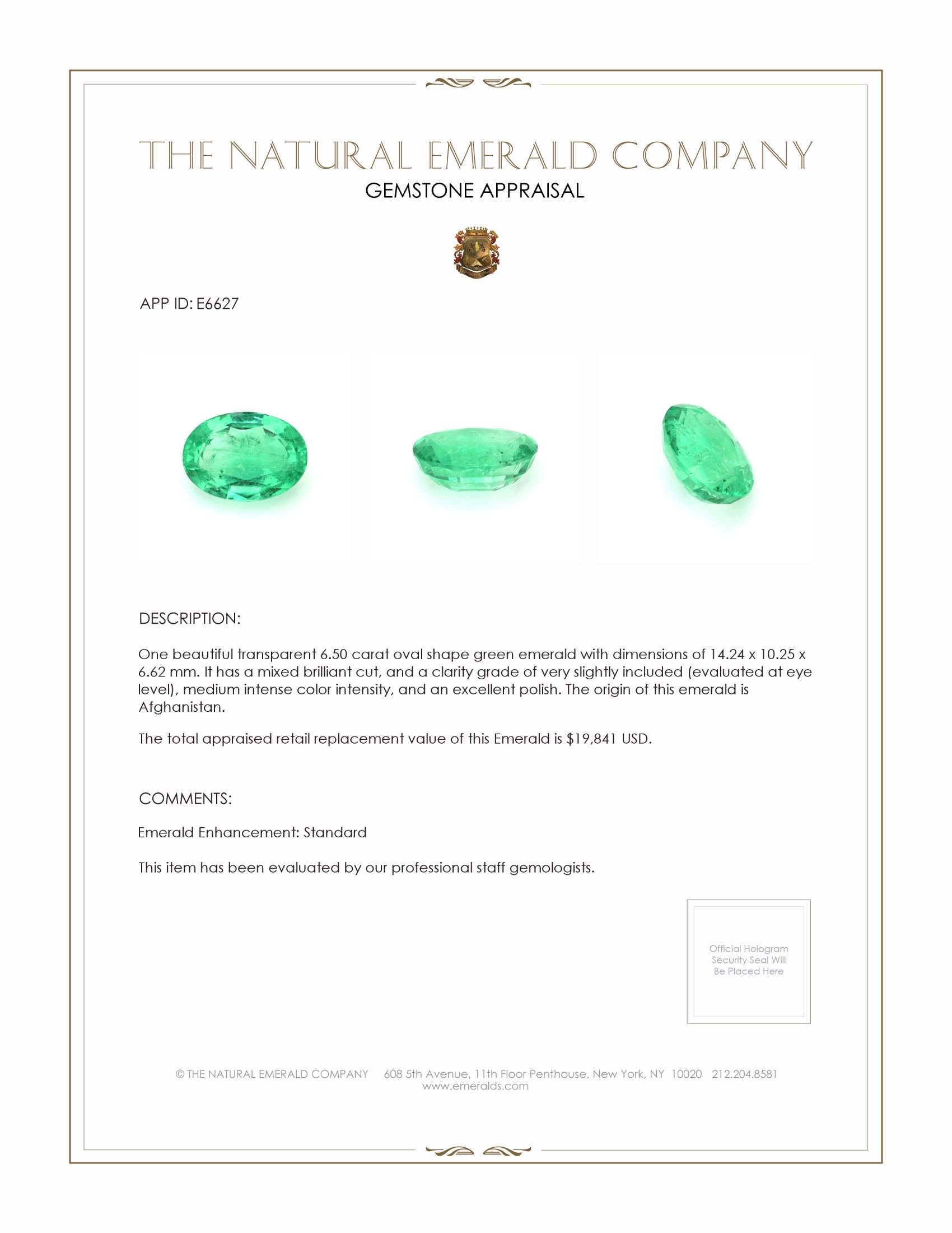 6.50 Ct. Emerald from Afghanistan