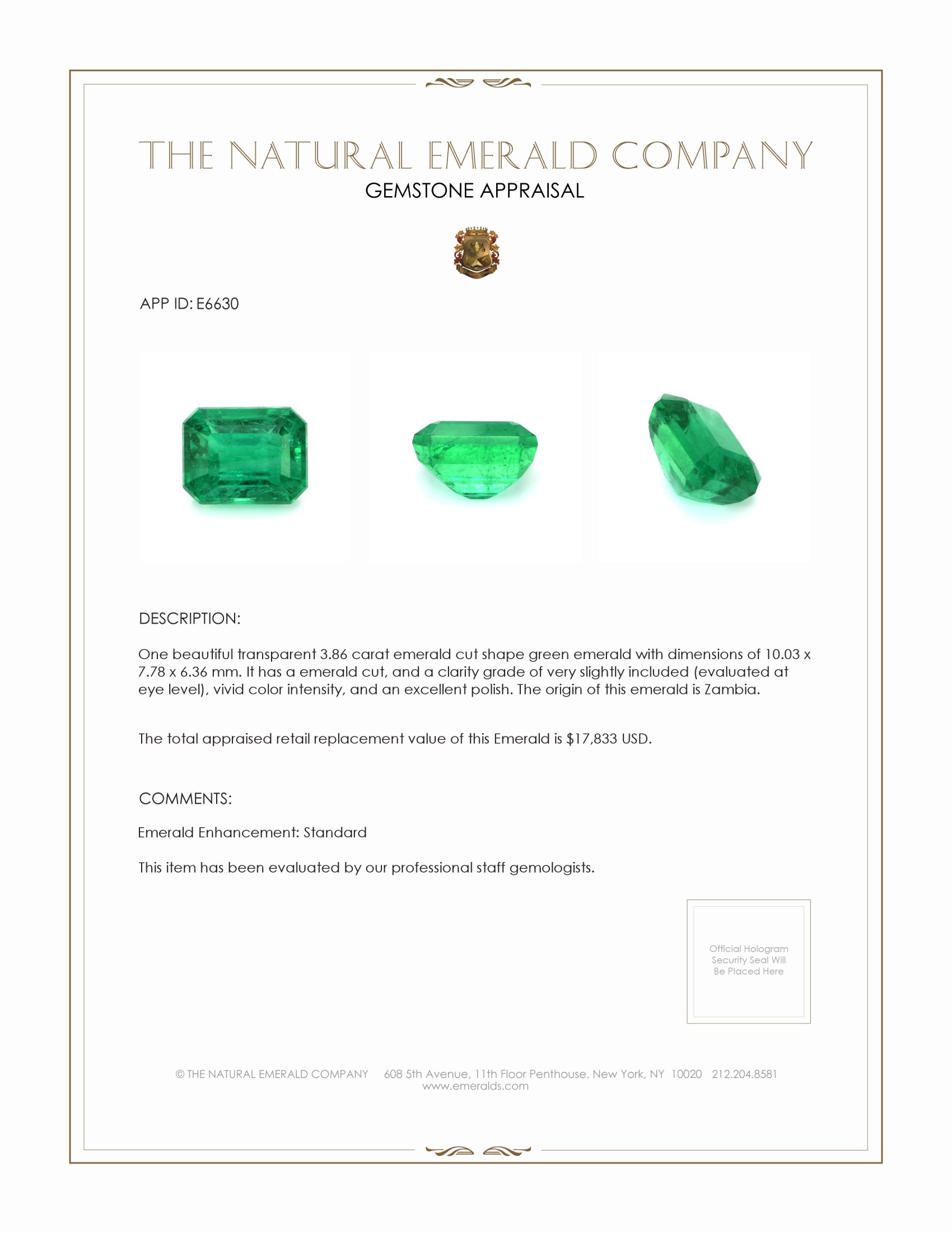 3.86 Ct. Emerald from Zambia
