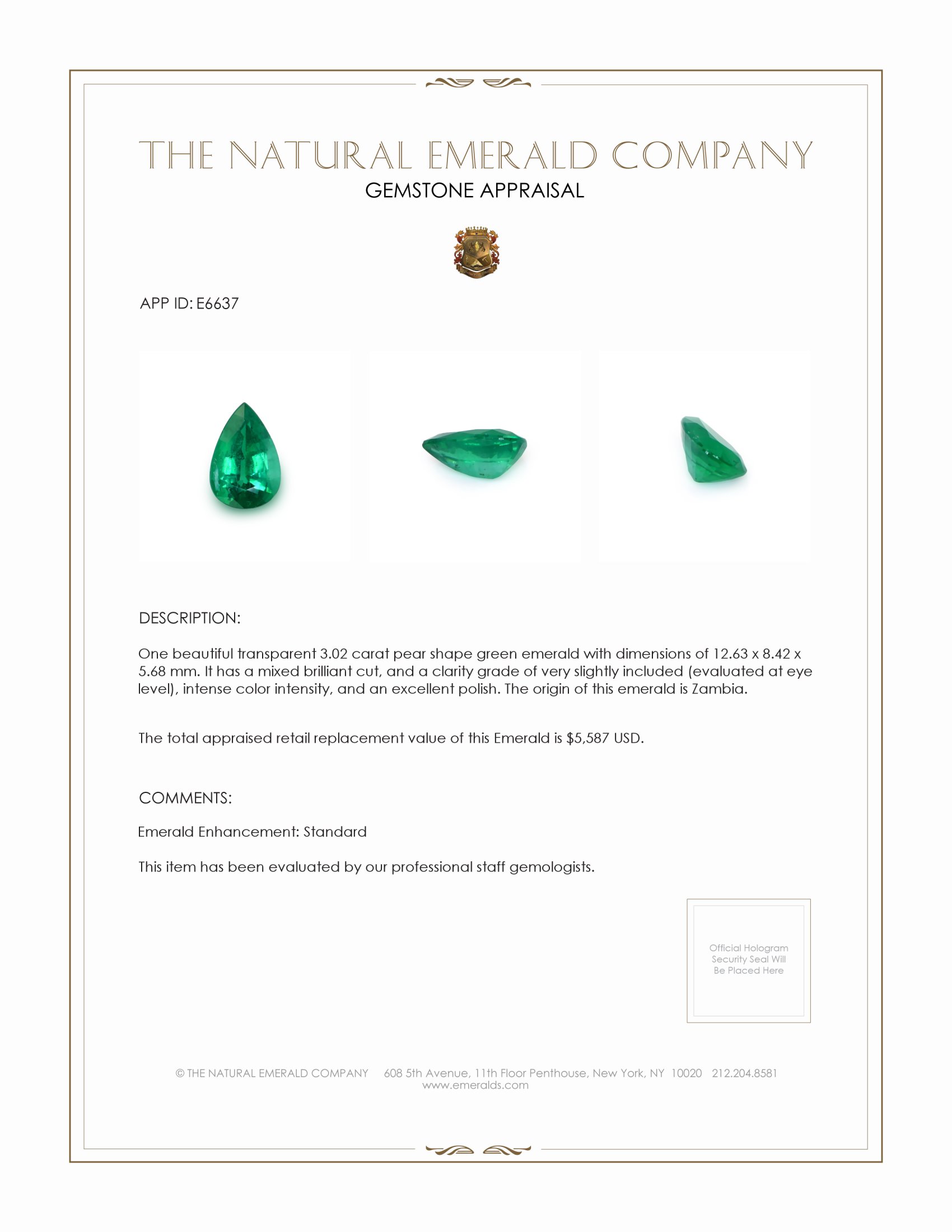 3.02 Ct. Emerald from Zambia