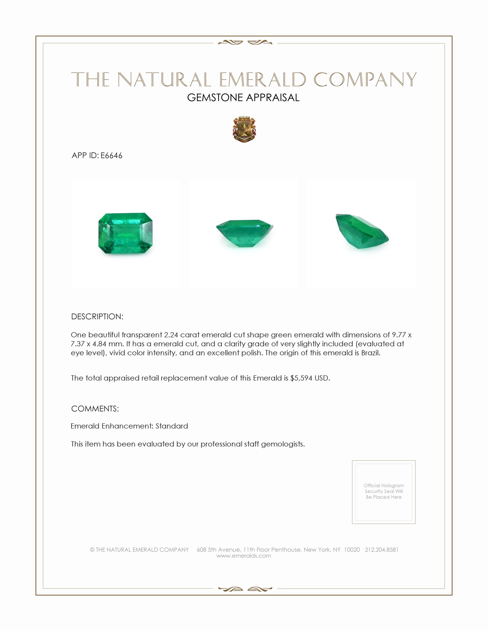 2.24 Ct. Emerald from Brazil