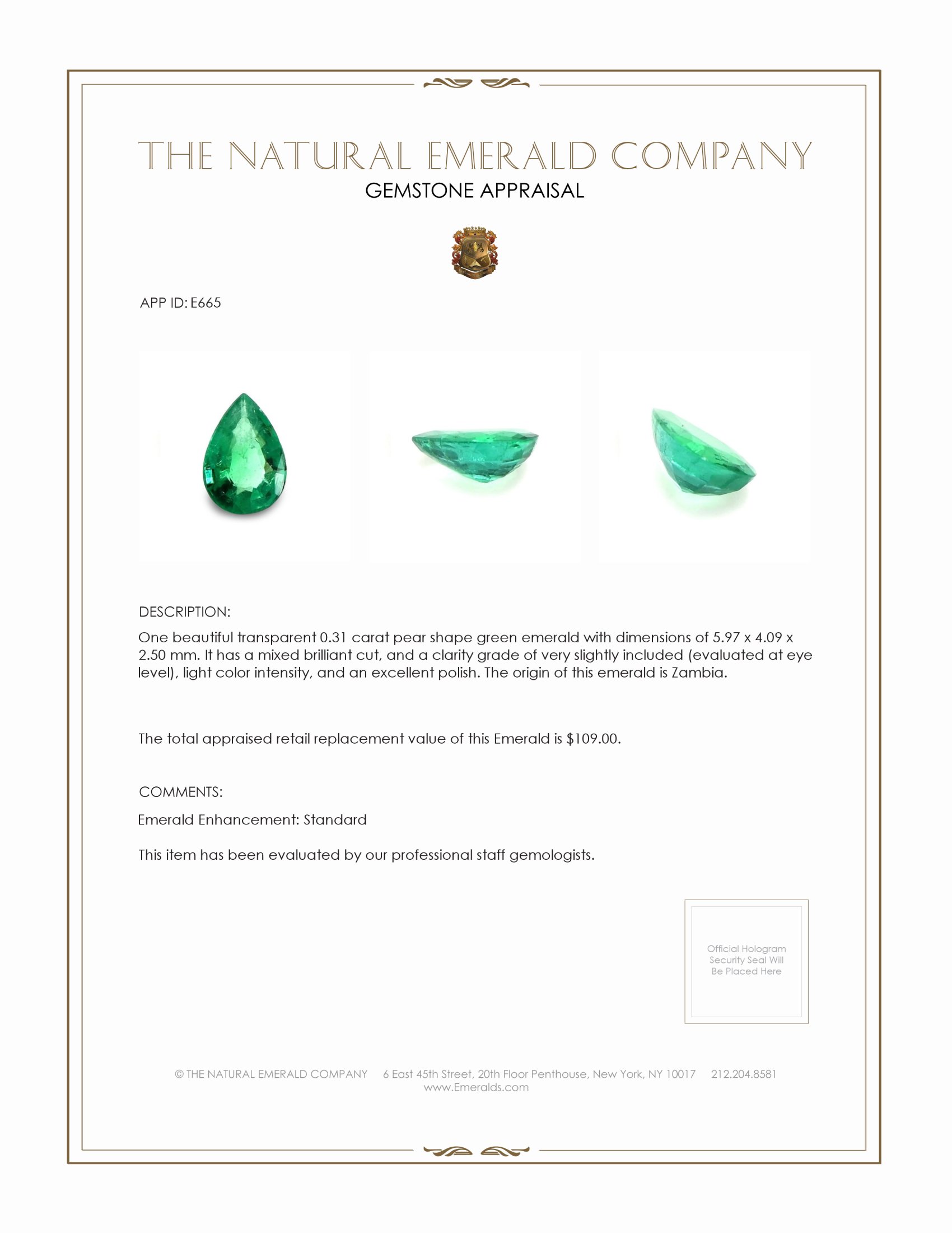 0.31 Ct. Emerald from Zambia