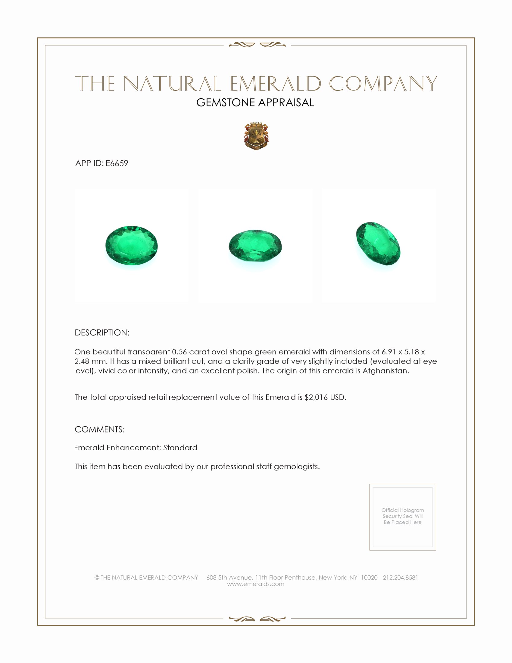 0.56 Ct. Emerald from Afghanistan