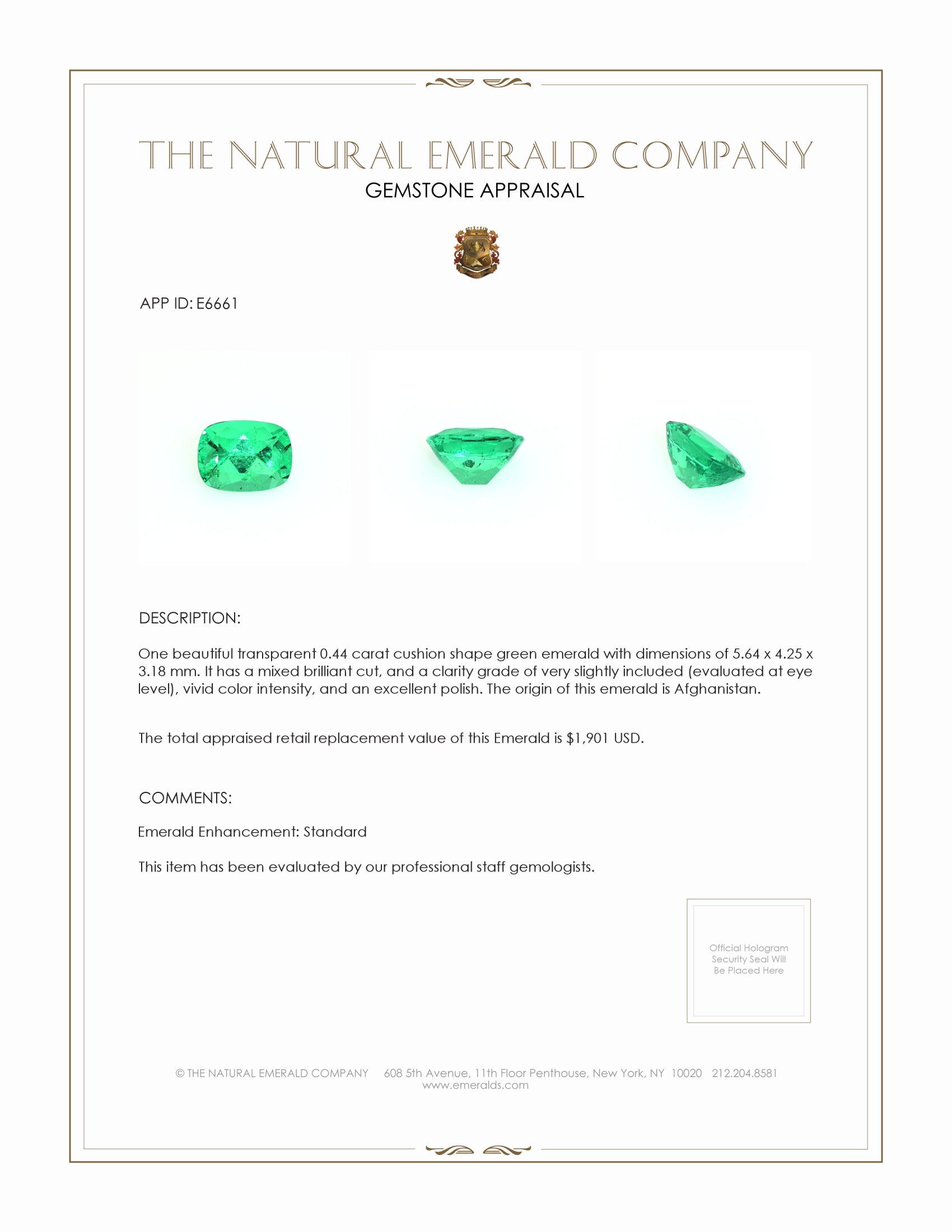0.44 Ct. Emerald from Afghanistan