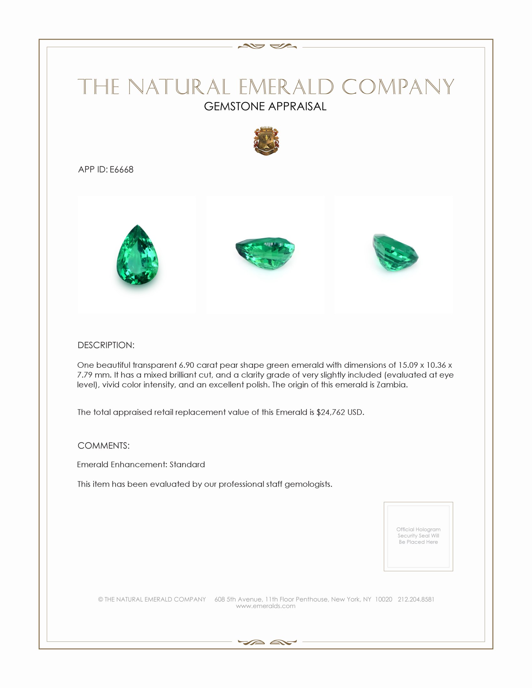 6.90 Ct. Emerald from Zambia